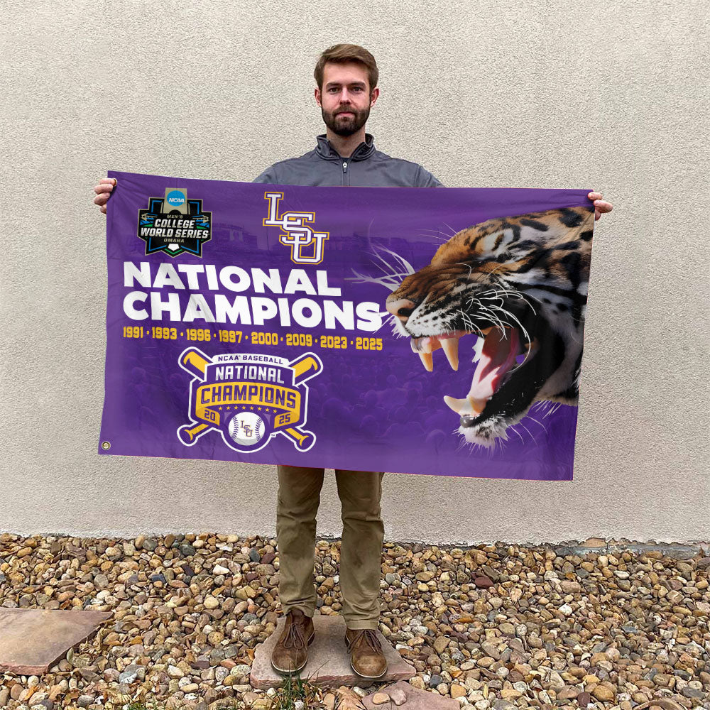 LSU 2025 NCAA Baseball National Champions V8 3D House Flag DDT TTV