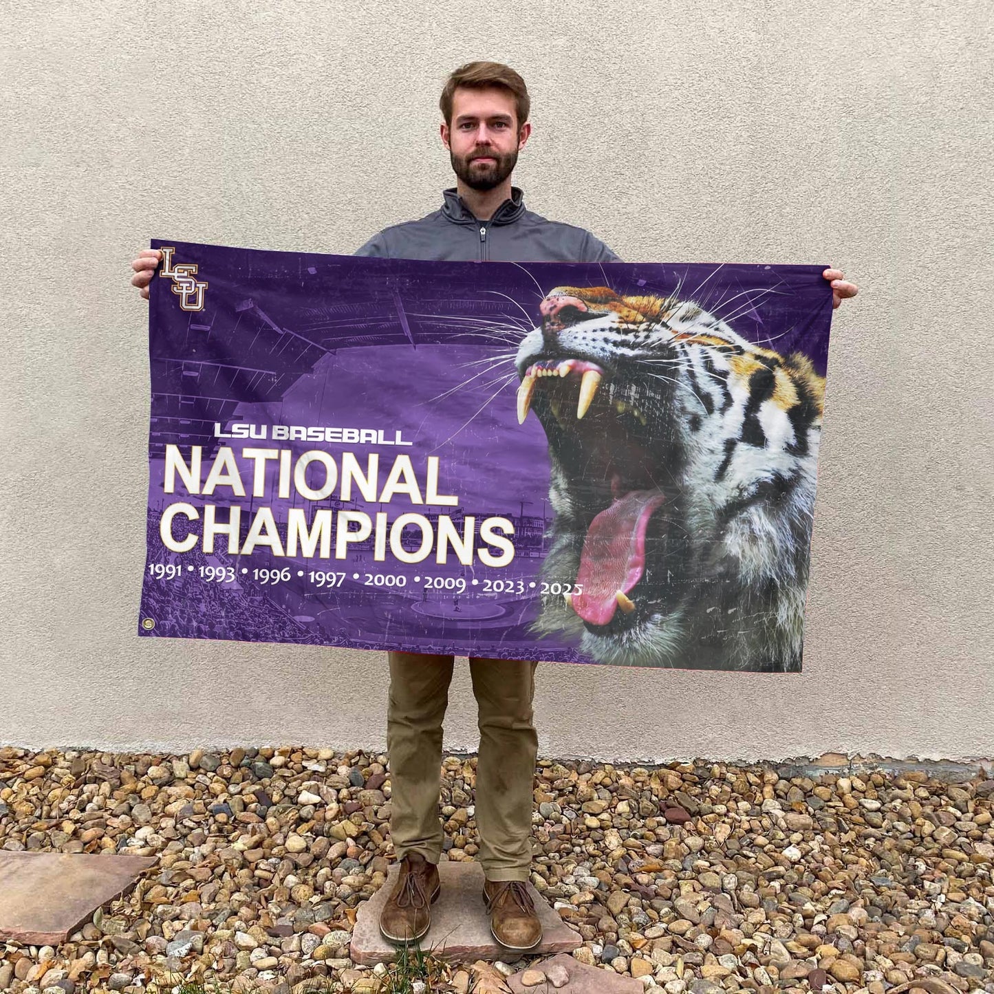 LSU 2025 NCAA Baseball National Champions V9 3D House Flag DDT TTV