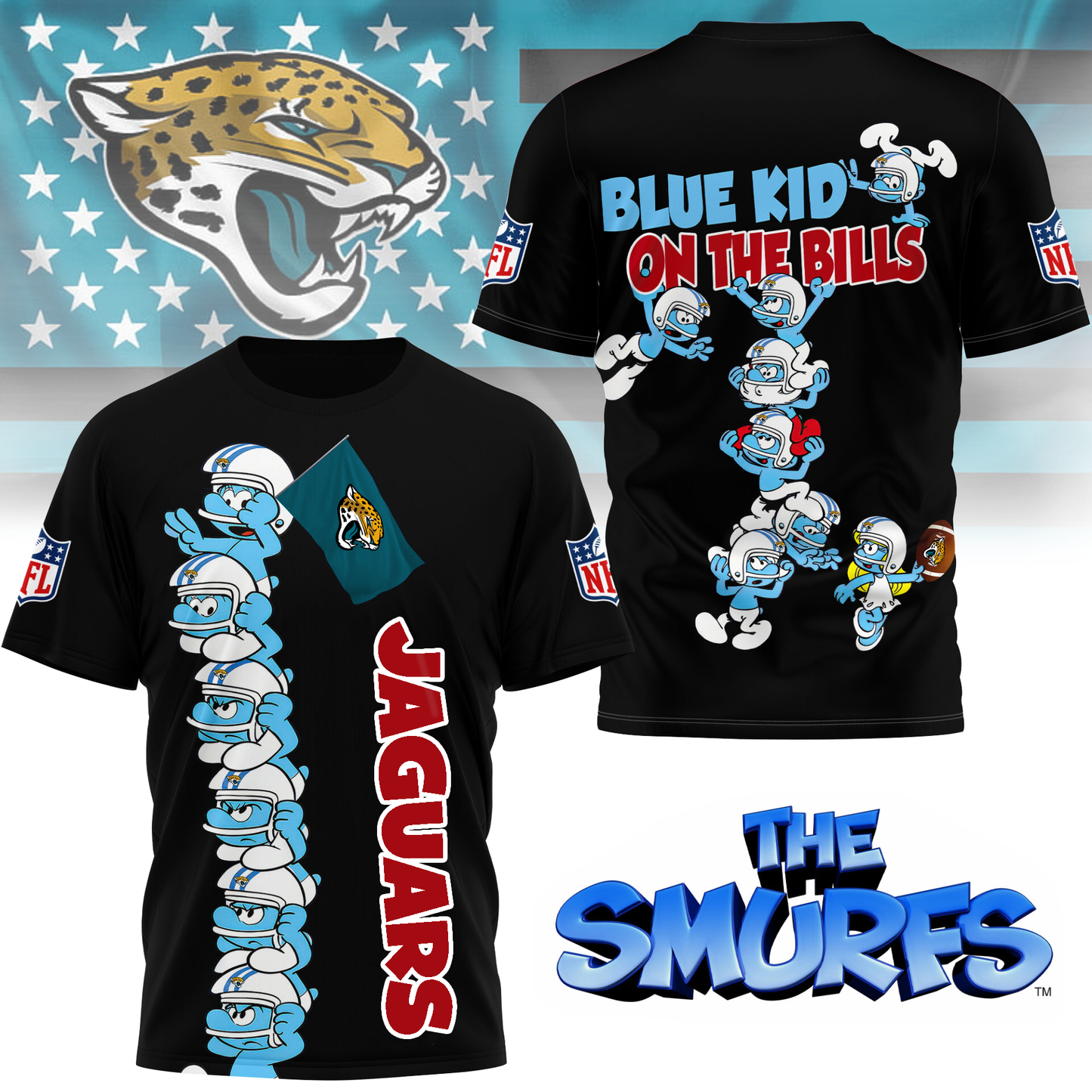JJ Premium NFL x Smurfs 3D Shirt DDT 220725 CTND