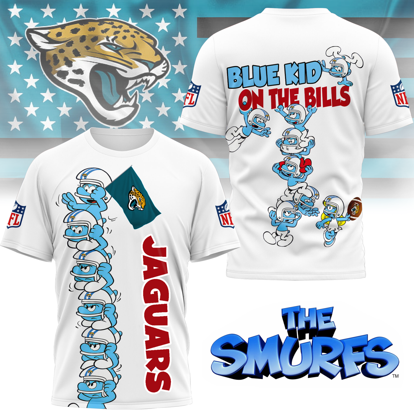 JJ Premium NFL x Smurfs 3D Shirt DDT 220725 CTND