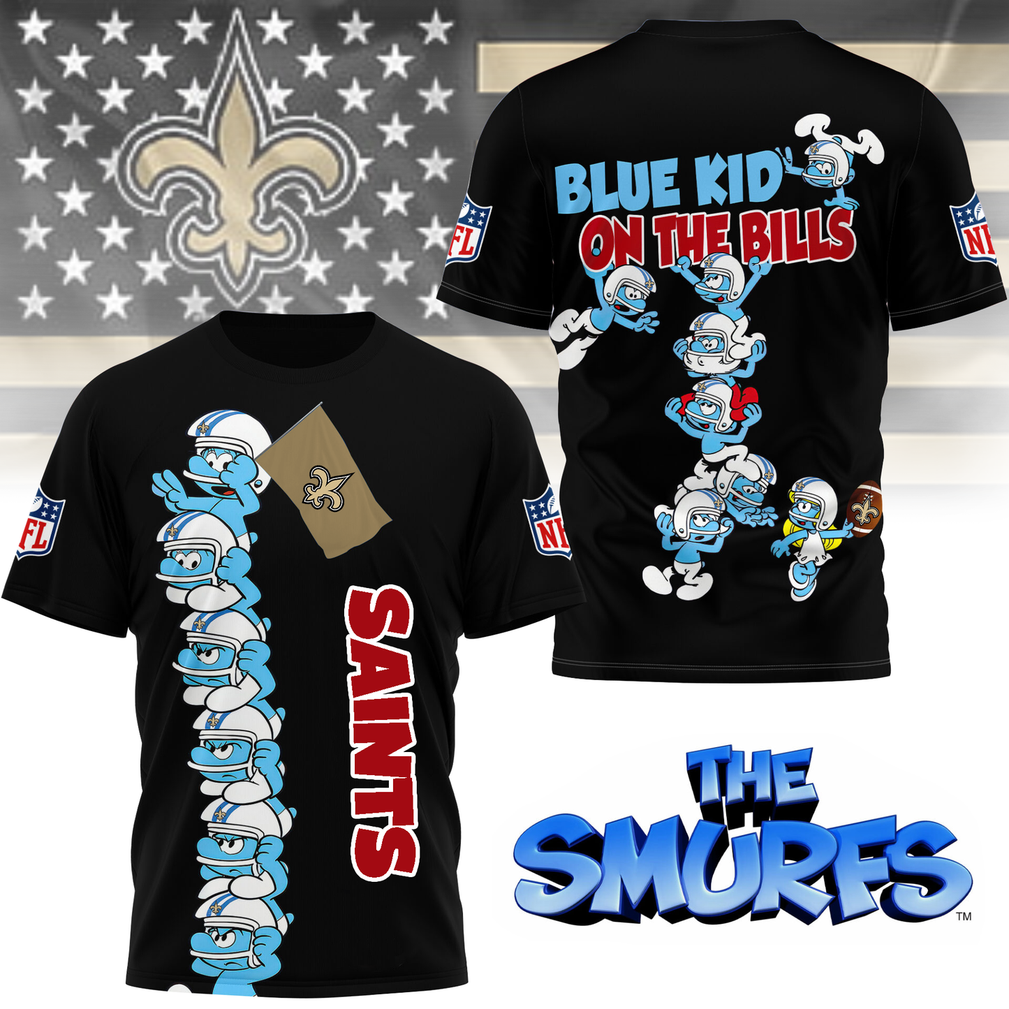 NOS Premium NFL x Smurfs 3D Shirt DDT 220725 CTND