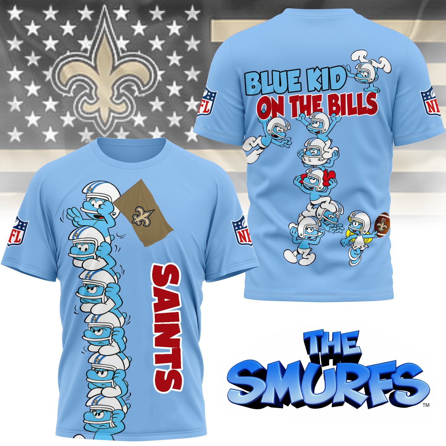 NOS Premium NFL x Smurfs 3D Shirt DDT 220725 CTND
