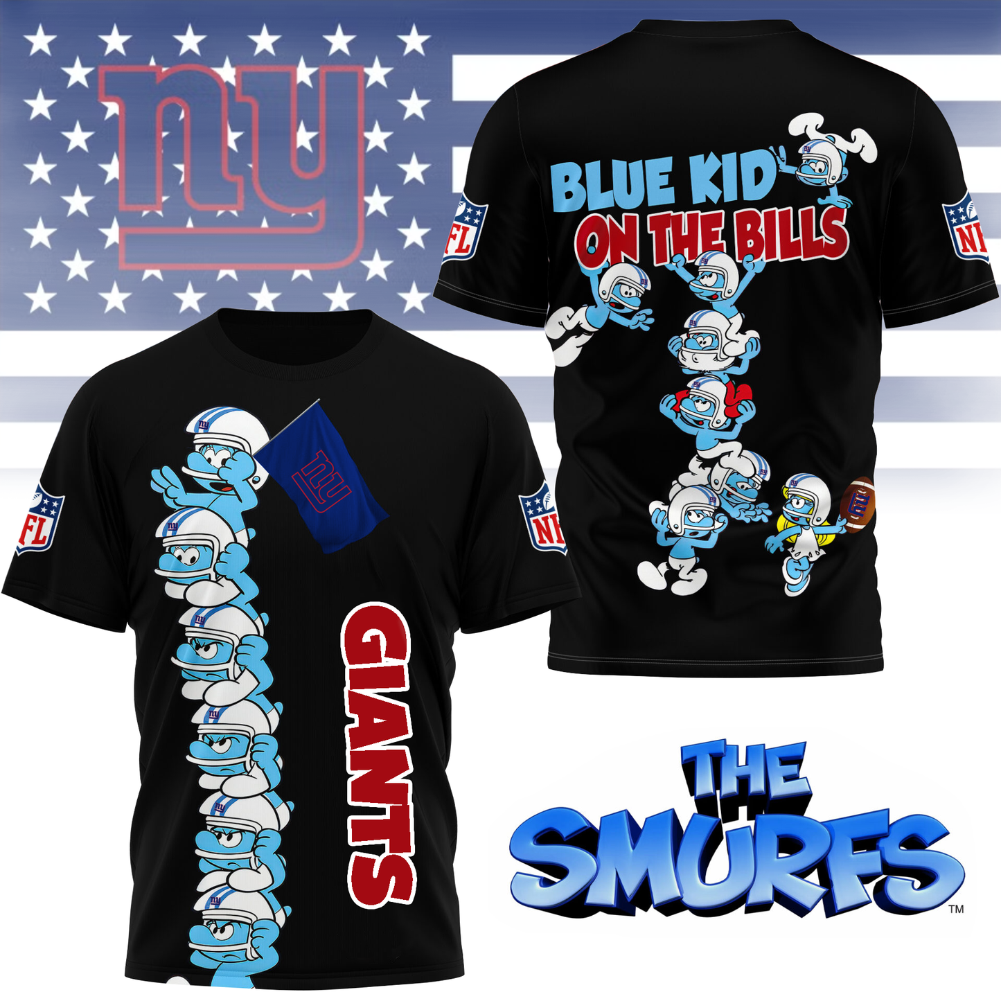 NYG Premium NFL x Smurfs 3D Shirt DDT 210725 CTND