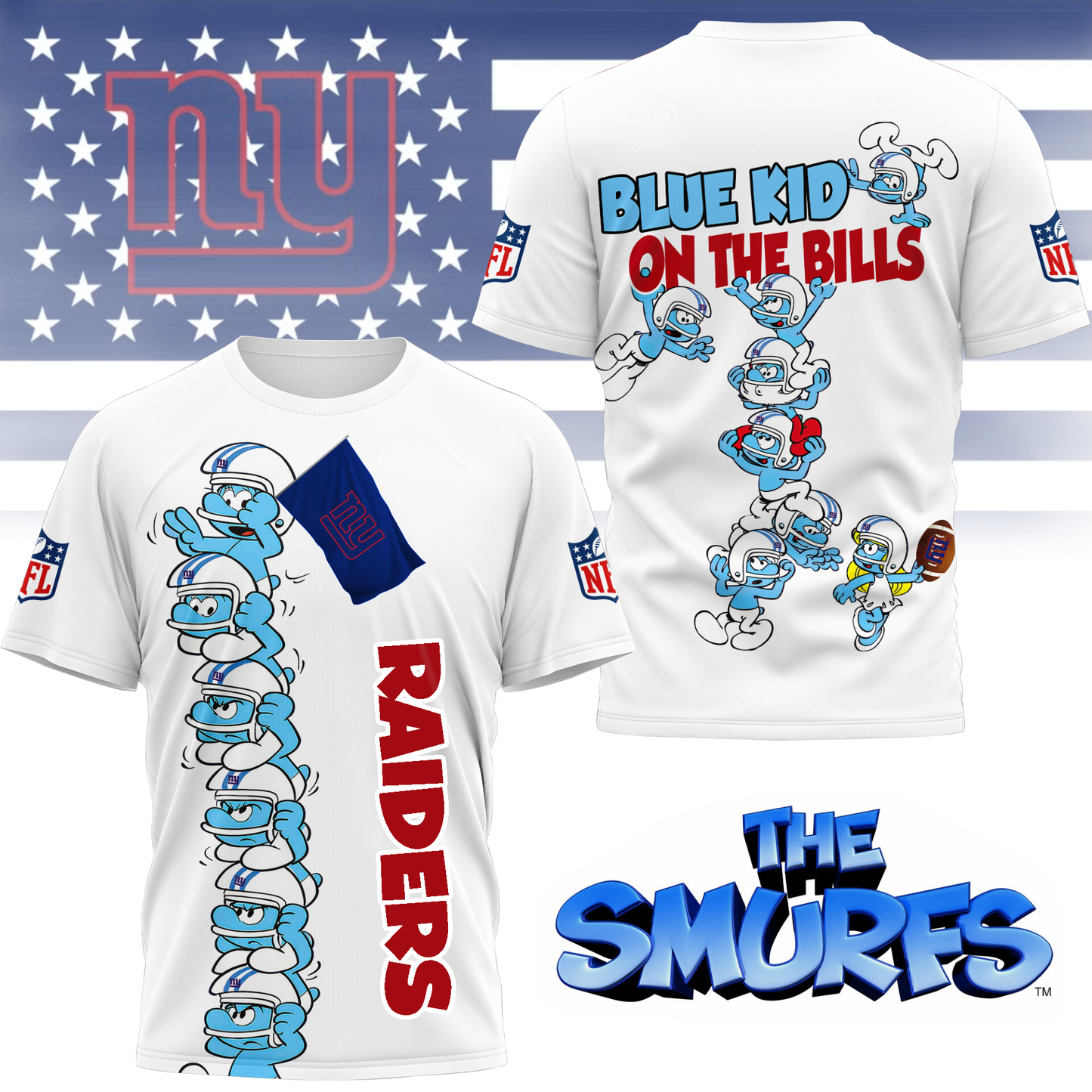 NYG Premium NFL x Smurfs 3D Shirt DDT 210725 CTND