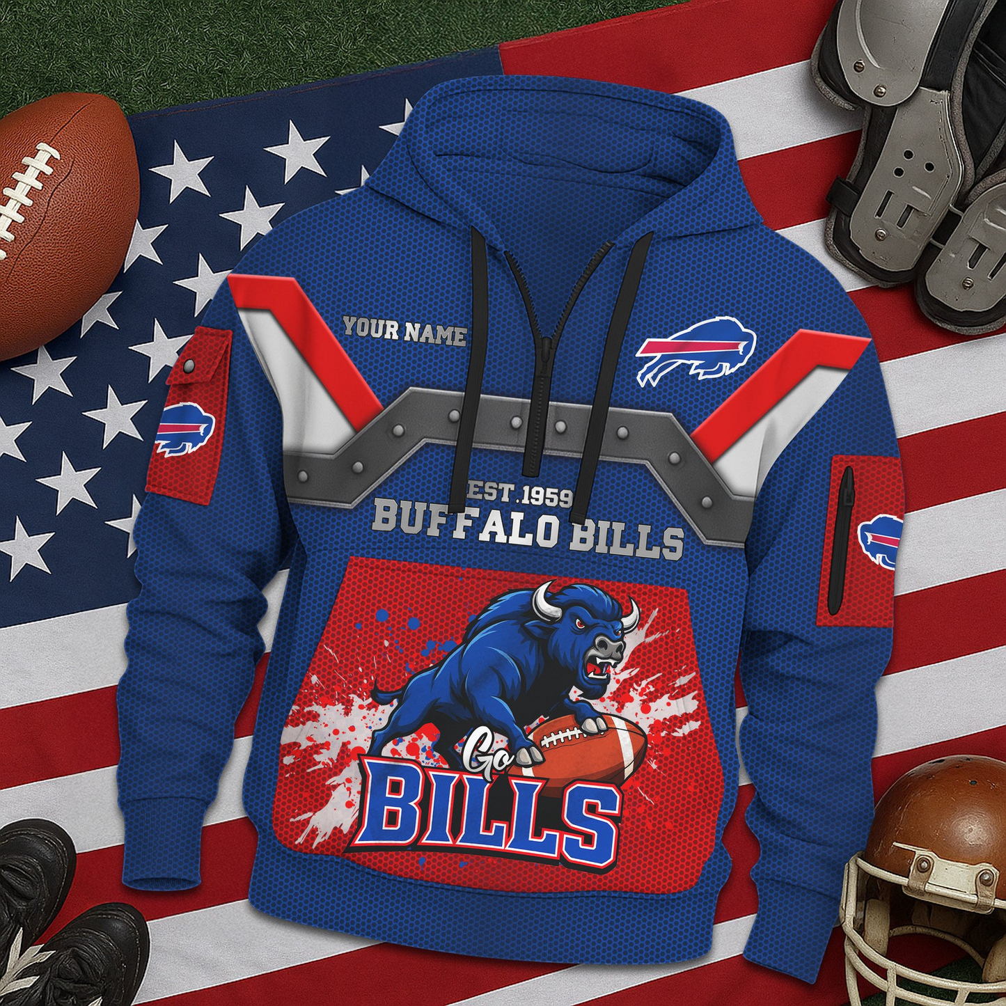 BB Premium NFL 3D Half Zip Hoodie DDT NTL