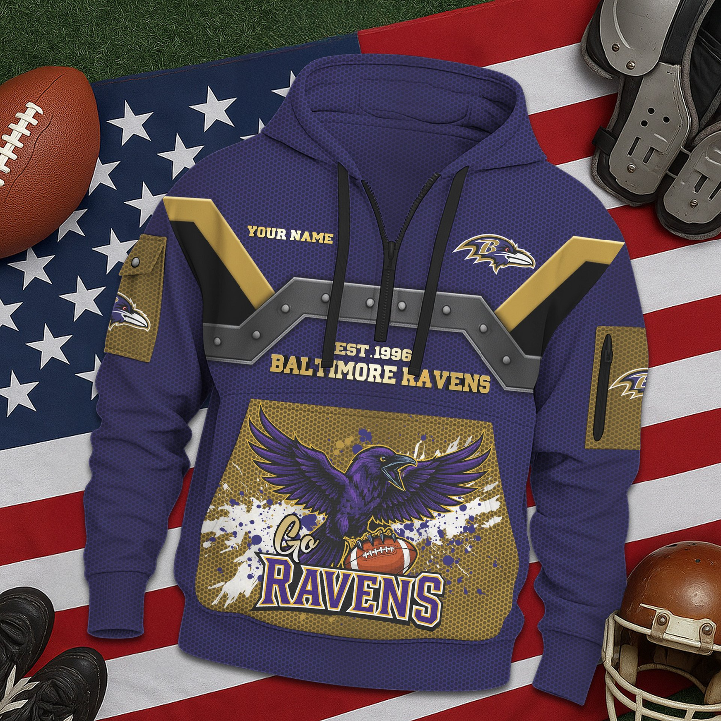 BR Premium NFL 3D Half Zip Hoodie DDT NTL
