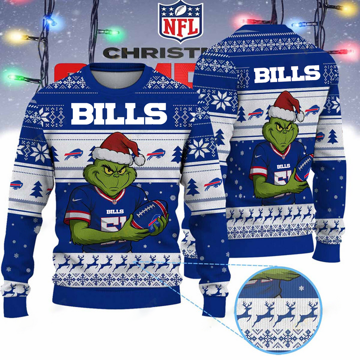 BUF X NFL Grinch Jersey Premium Ugly Sweater Xmas DATND THUONGNH