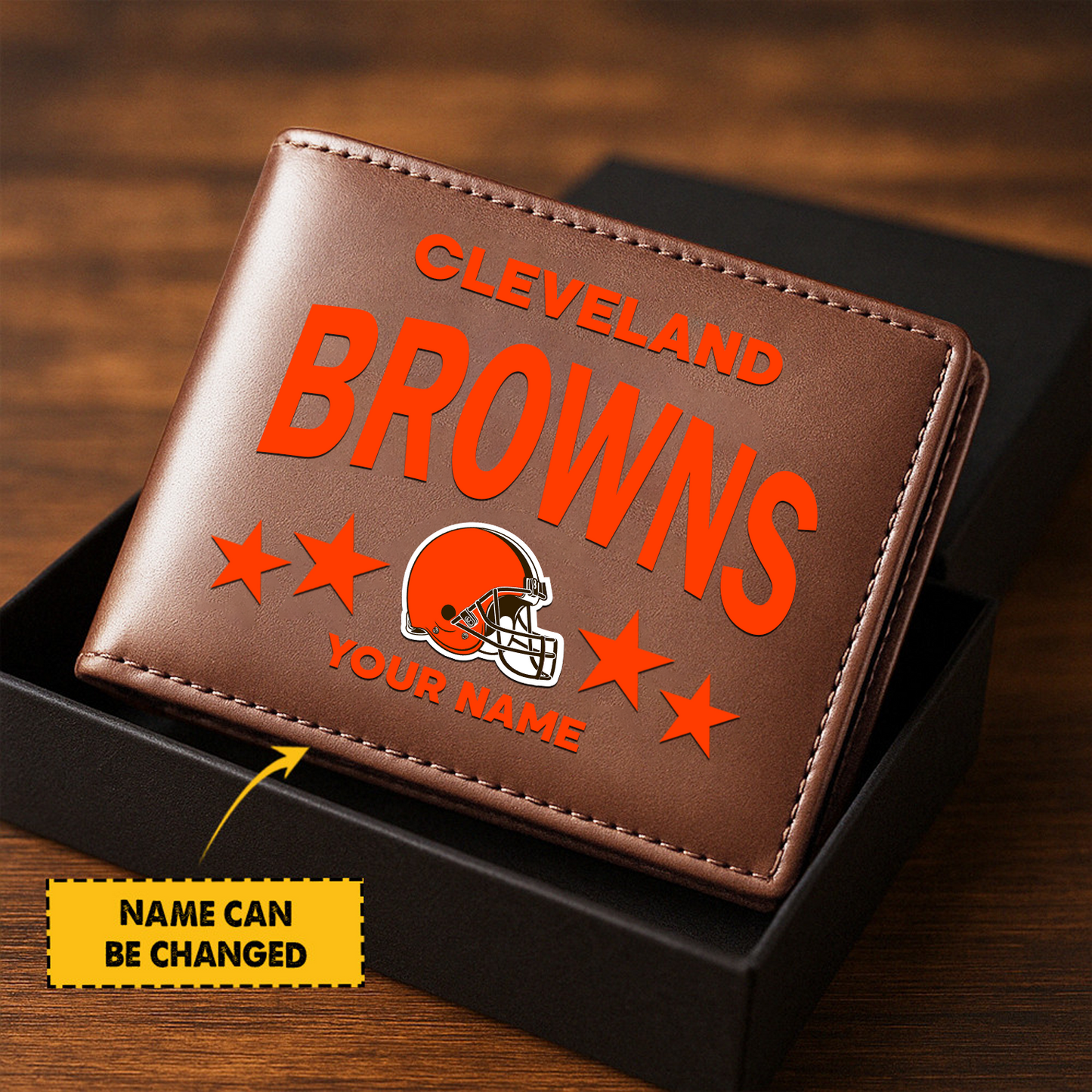 CLE Football Leather Man Black Brown Wallet Personalized Any Name DATND TANTD