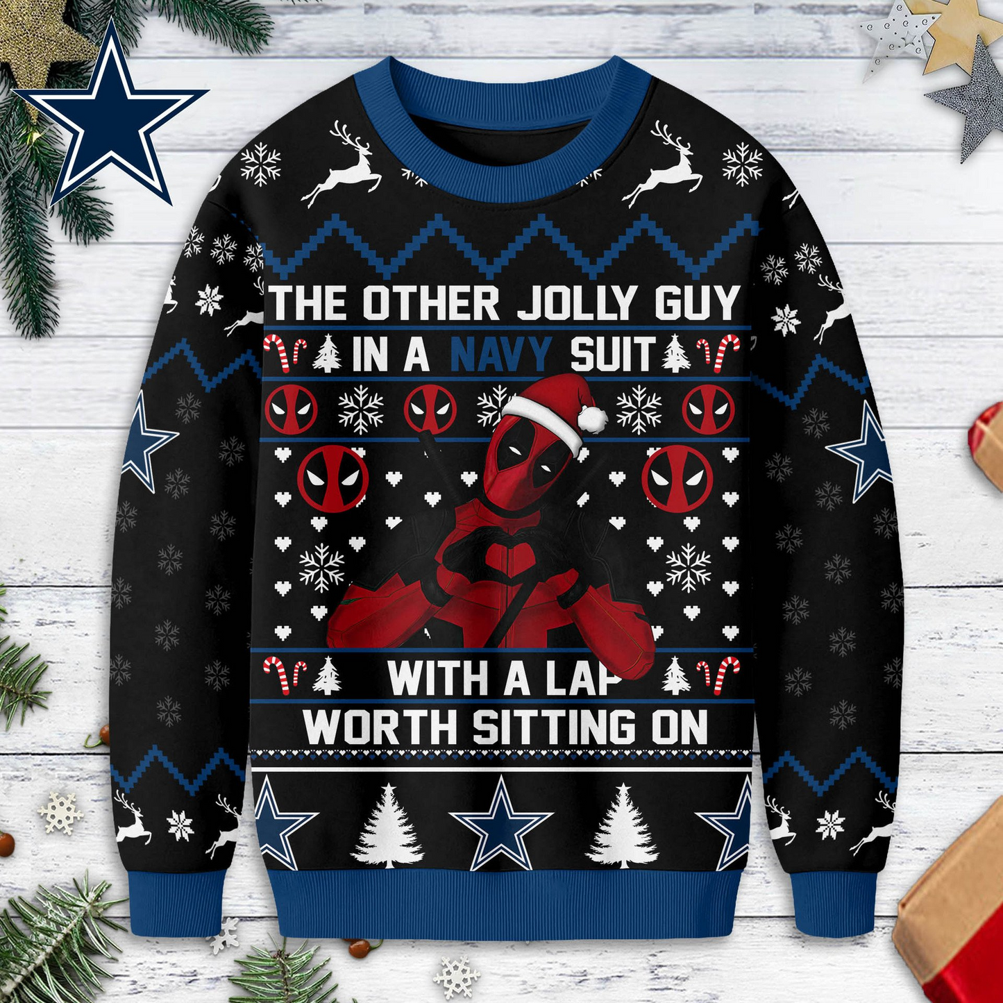 DC Premium NFL Deadpool Christmas Ugly Sweater DDT NTL