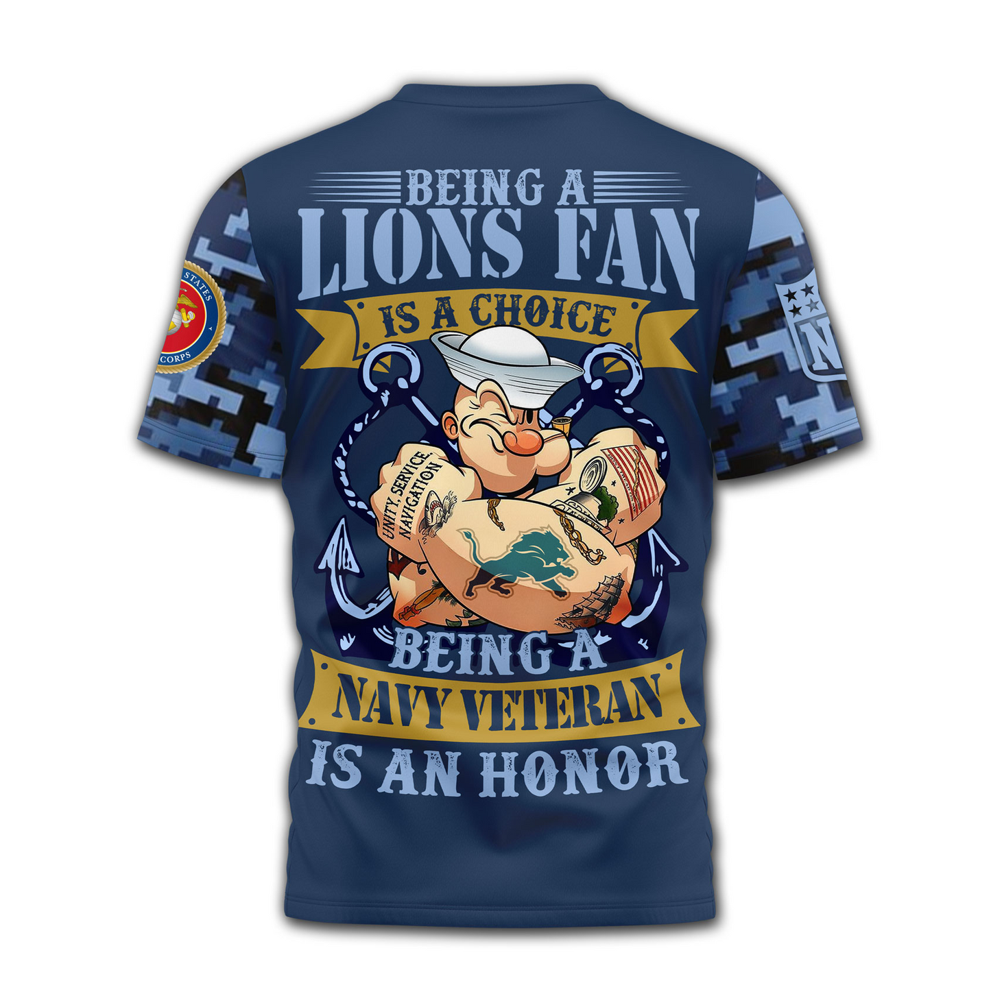 DL Premium NFL Navy Veteran Popeye 3D Shirt DDT CTND