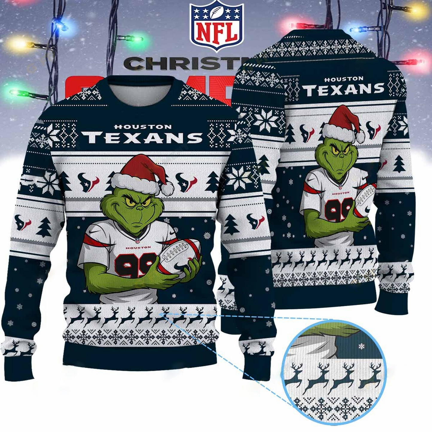 HOU X NFL Grinch Jersey Premium Ugly Sweater Xmas DATND THUONGNH