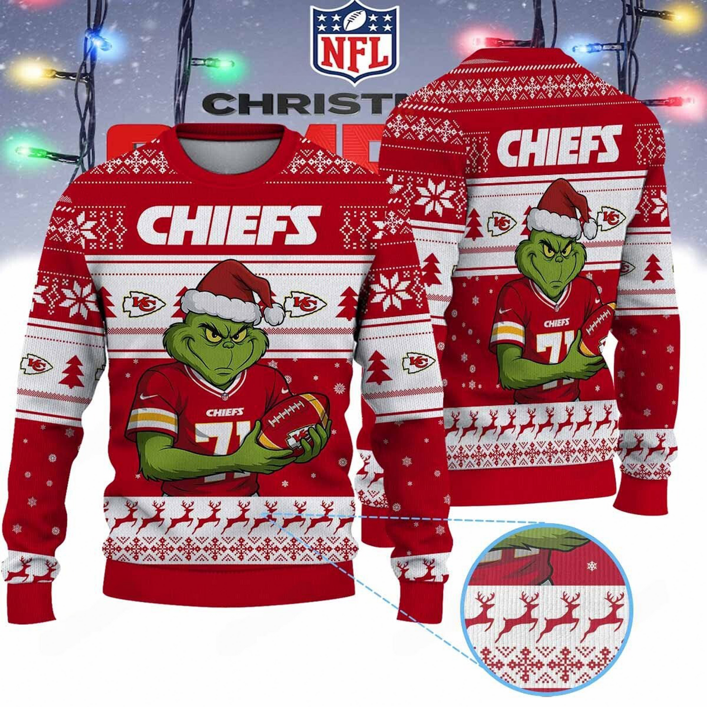 KC X NFL Grinch Jersey Premium Ugly Sweater Xmas DATND THUONGNH