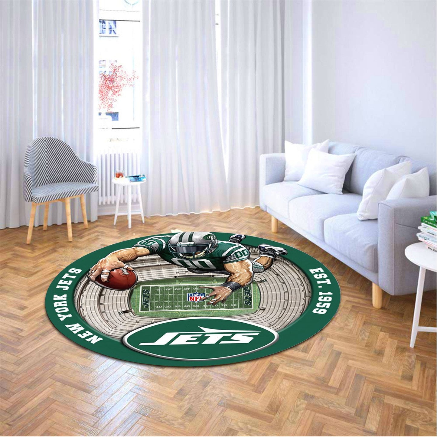 NYJ x NFL Luxury 3D Round Rug DatND DVT