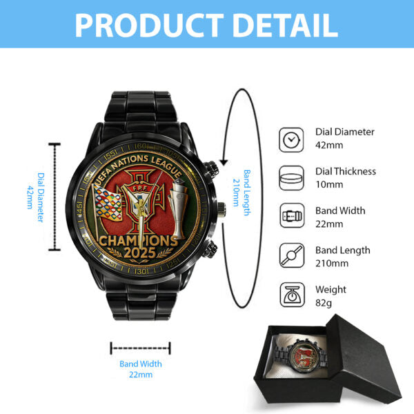 Portugal National Football Team Black Stainless Steel Watch DATND TANTD