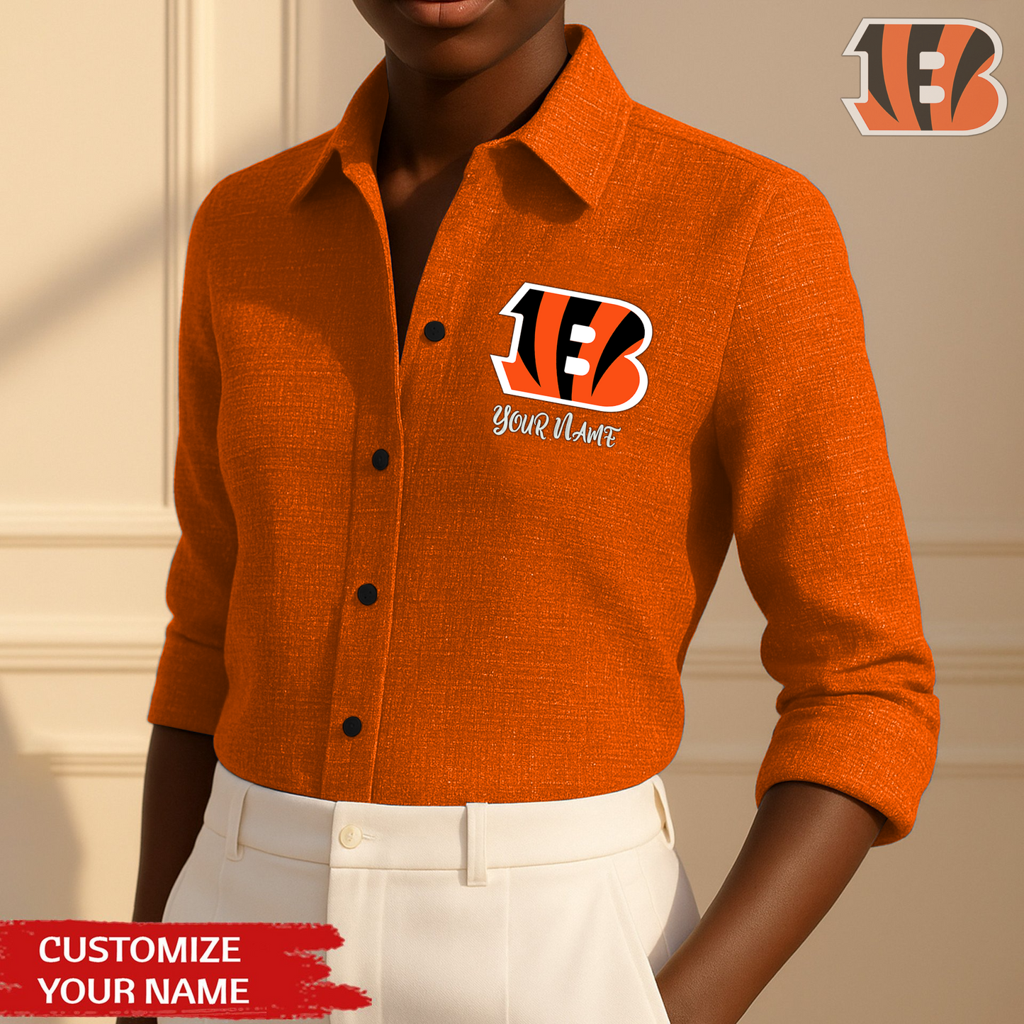 Premium NFL CIN Long Sleeve Button Up Shirt V1 NMD TTV