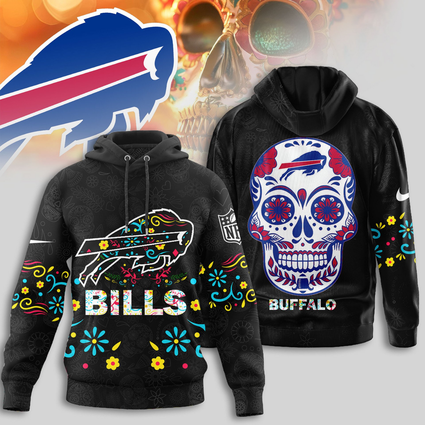 Premium NFL X BUF Dia de los Muertos Limited Editions Hoodie NDT NHM