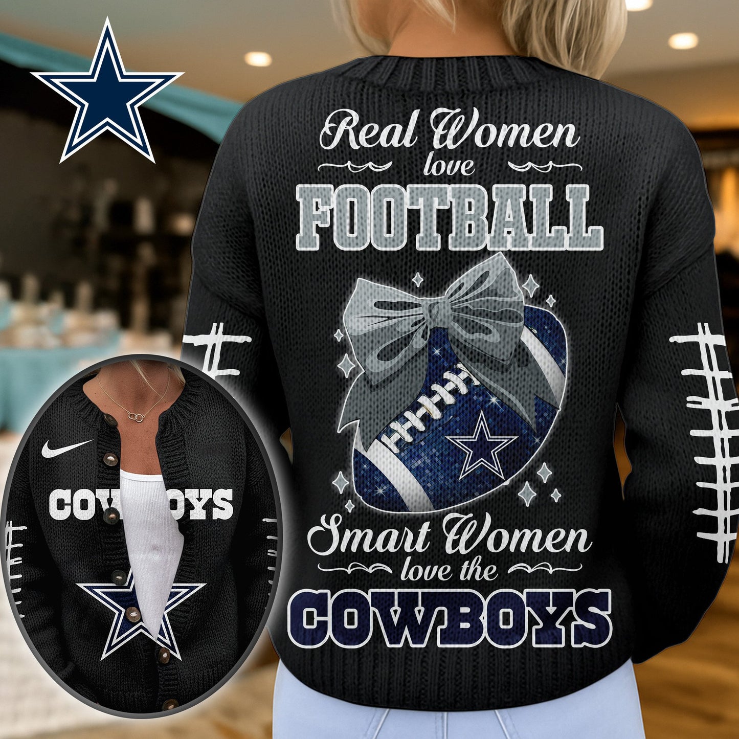 Premium NFL X DAL Smart Woman Love Football Cozy Split Knit Cardigan NDT NHM