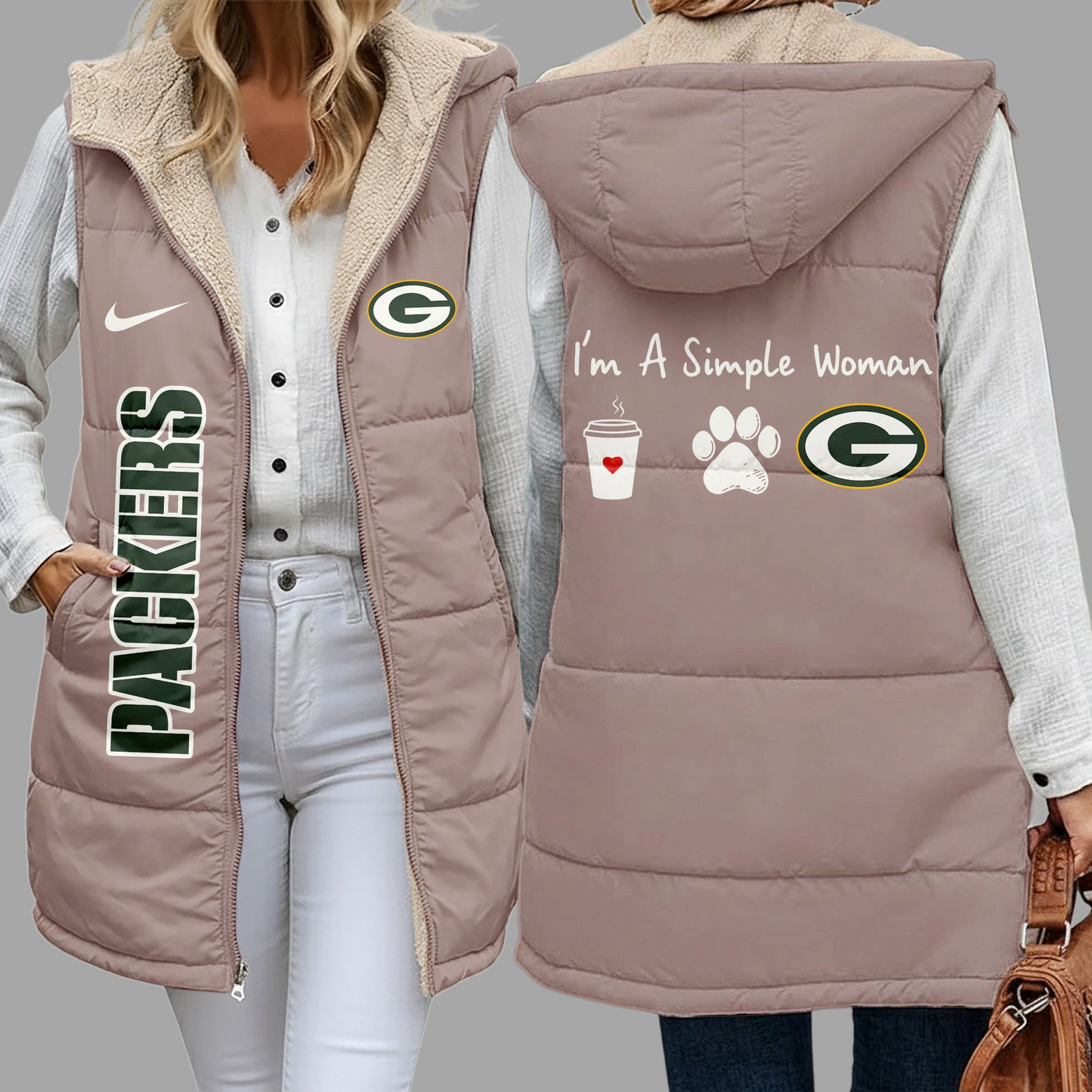 Premium NFL X GB Simple Girl Quilted Vest NDT NHM 3010