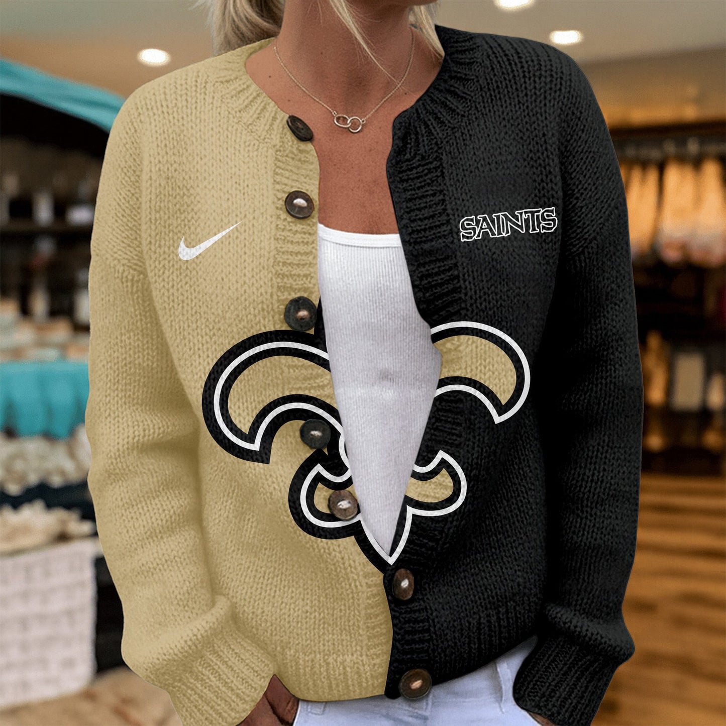 Premium NFL X NO Smart Woman Love Football Cozy Split Knit Cardigan V2 NDT NHM