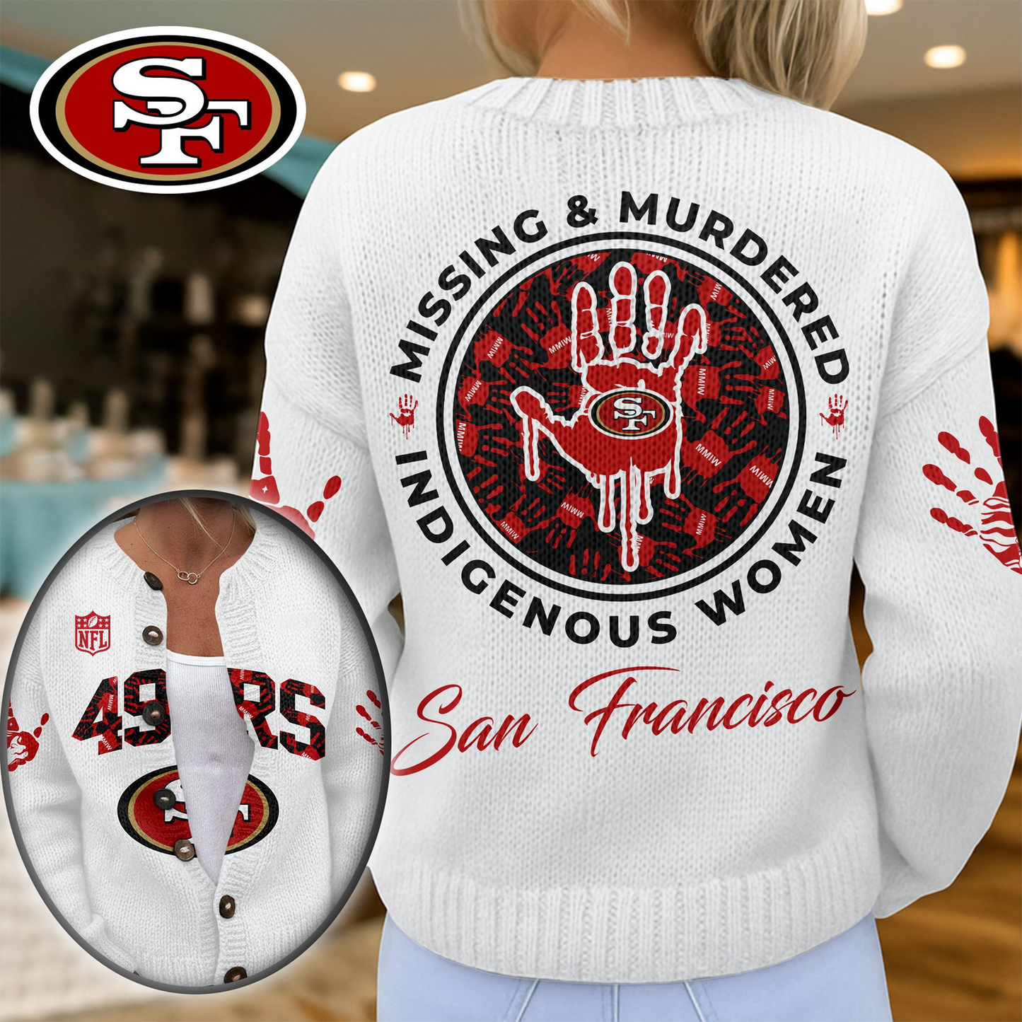 SF49 Premium NFL Cozy Knit Cardigan DDT NTL