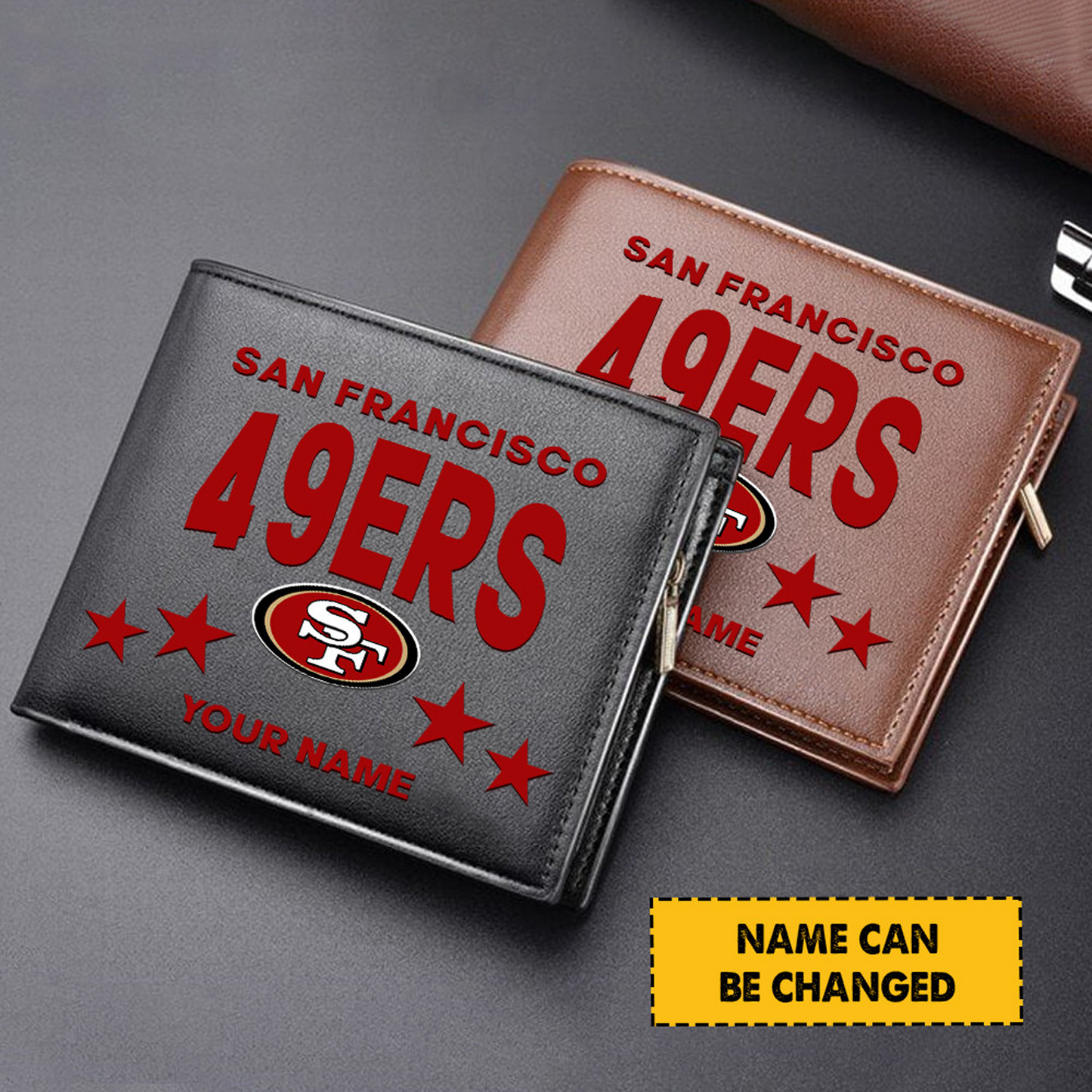SF Football Leather Man Black Brown Wallet Personalized Any Name DATND TANTD