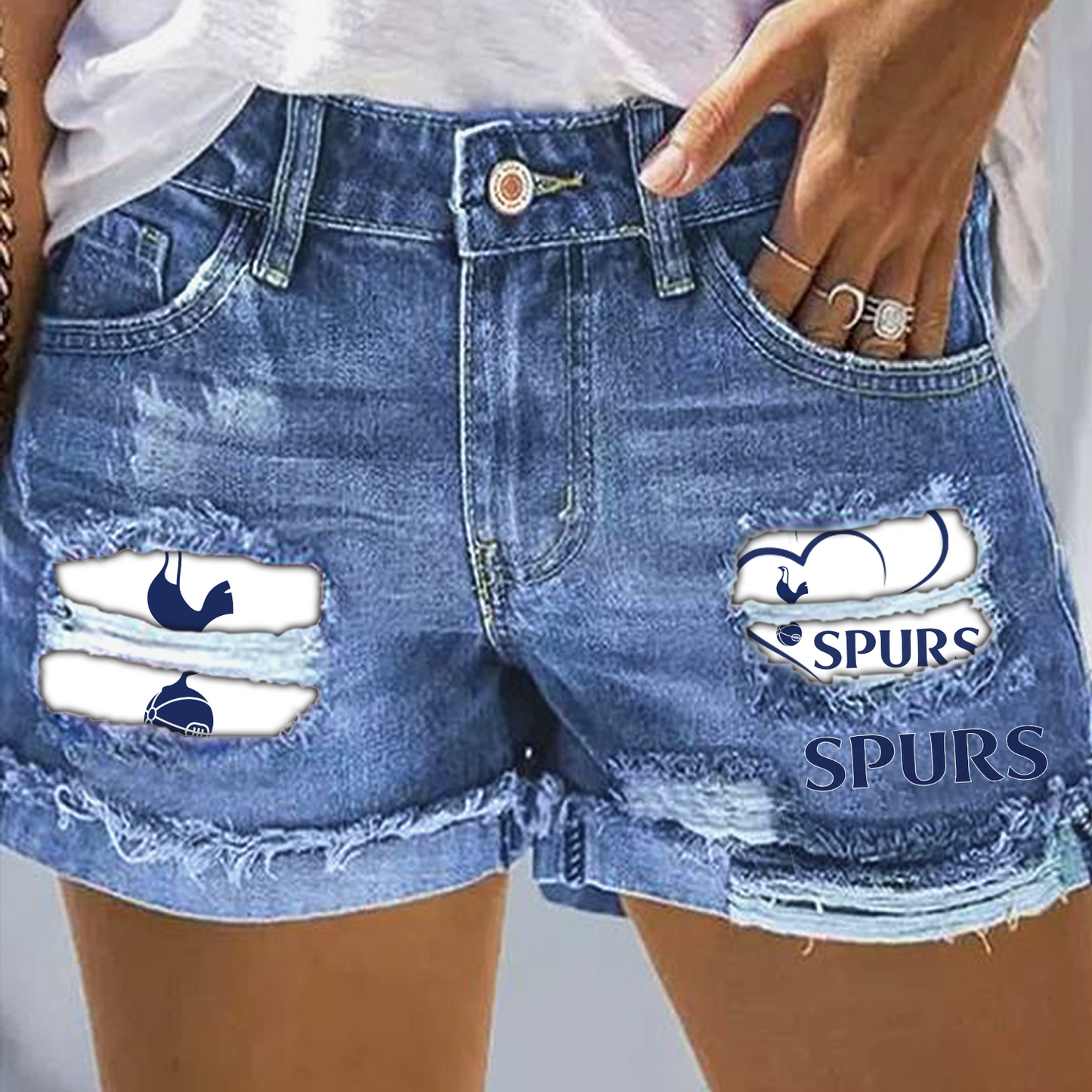 TOT Rip Print Fashion Denim Short