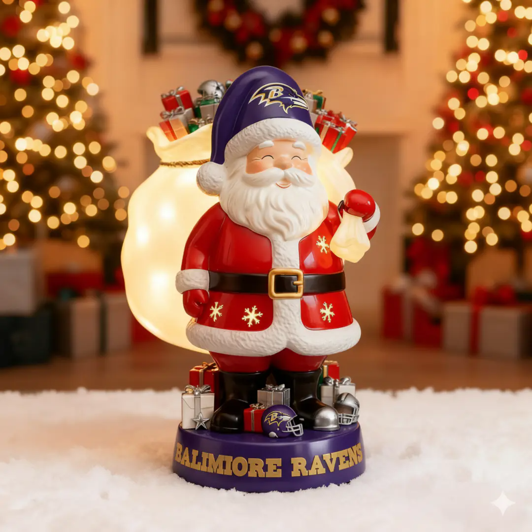 UNIQUE NFL X BATI Santa Claus LED NITE Holiday Statuary NDT NHM