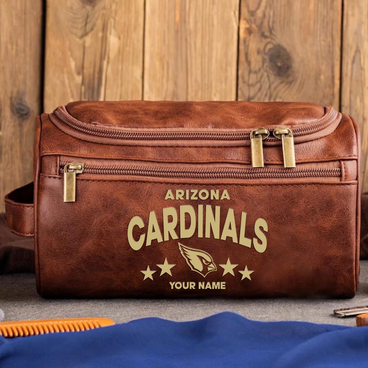 ARI Football Men Leather Toiletry Bag Custom Any Name DATND TANTD