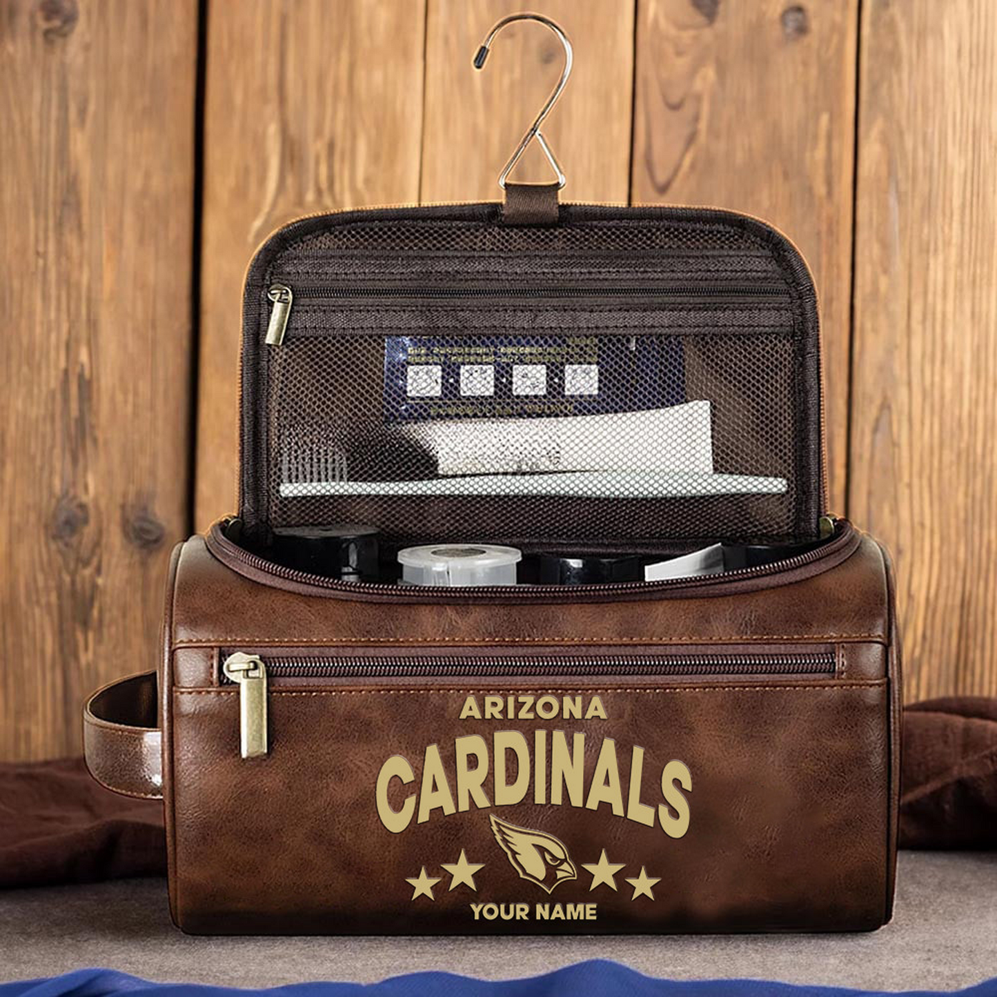 ARI Football Men Leather Toiletry Bag Custom Any Name DATND TANTD