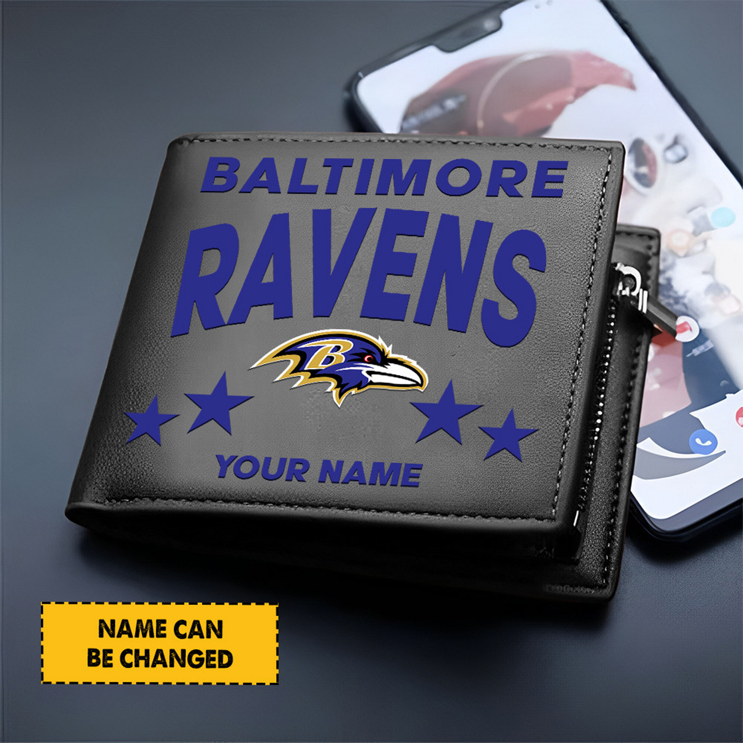 BAL Football Leather Man Black Brown Wallet Personalized Any Name DATND TANTD