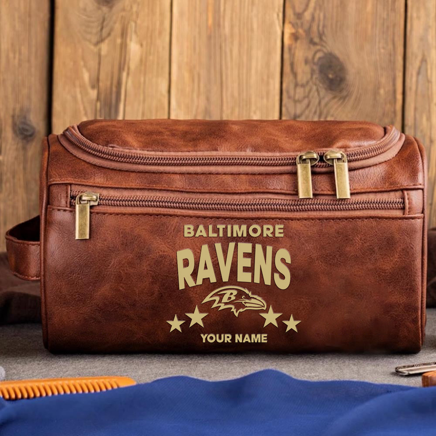 BAL Football Men Leather Toiletry Bag Custom Any Name DATND TANTD