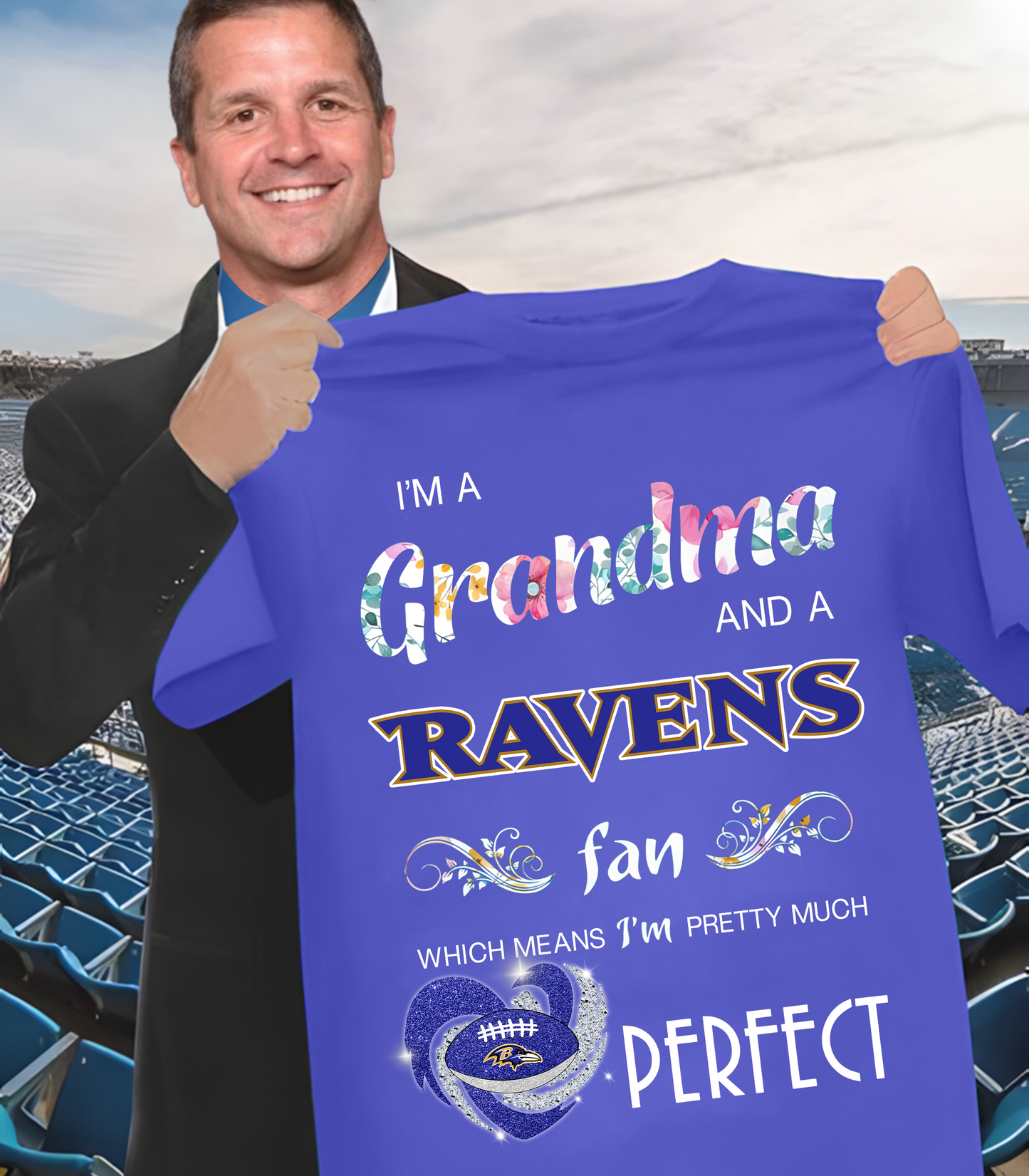 BAT x NFL I'm A Grandma And A Fan Which Mean I'm Pretty Much Perfect 2D Shirt DatND ThuongNH
