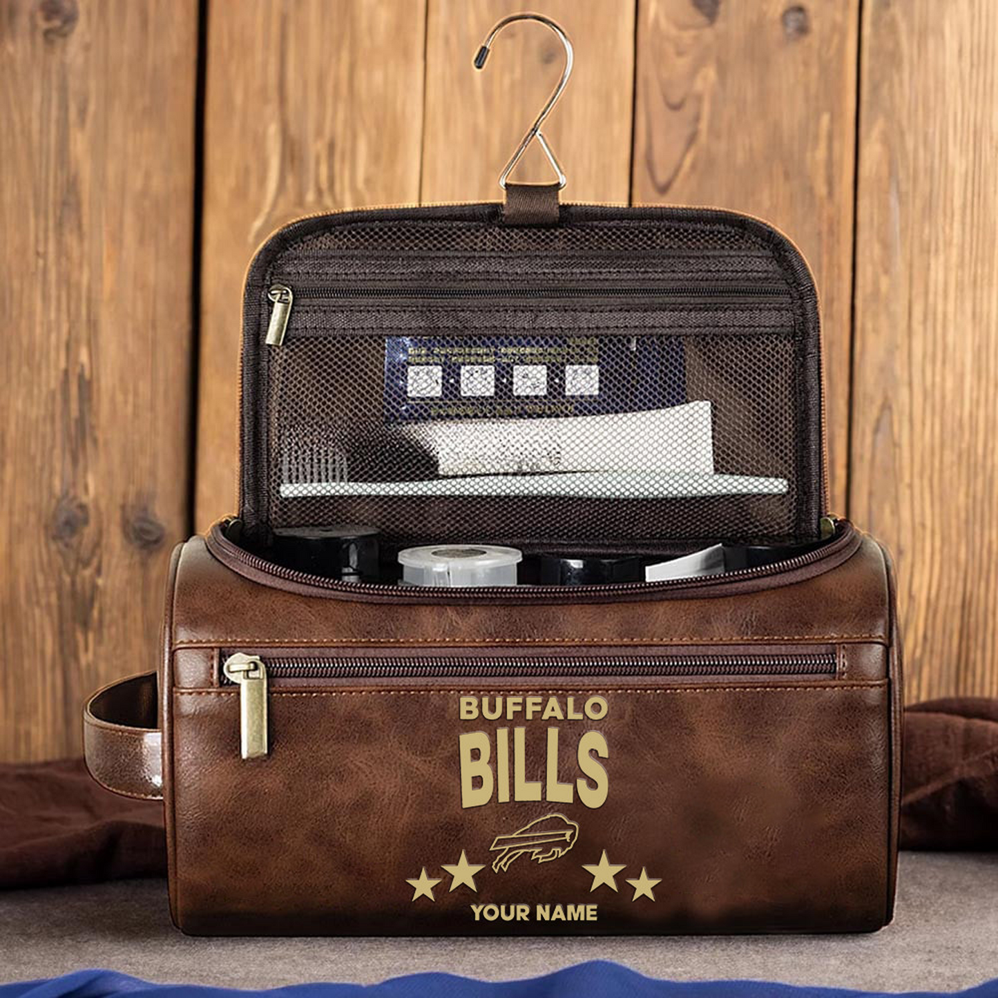 BUF Football Men Leather Toiletry Bag Custom Any Name DATND TANTD