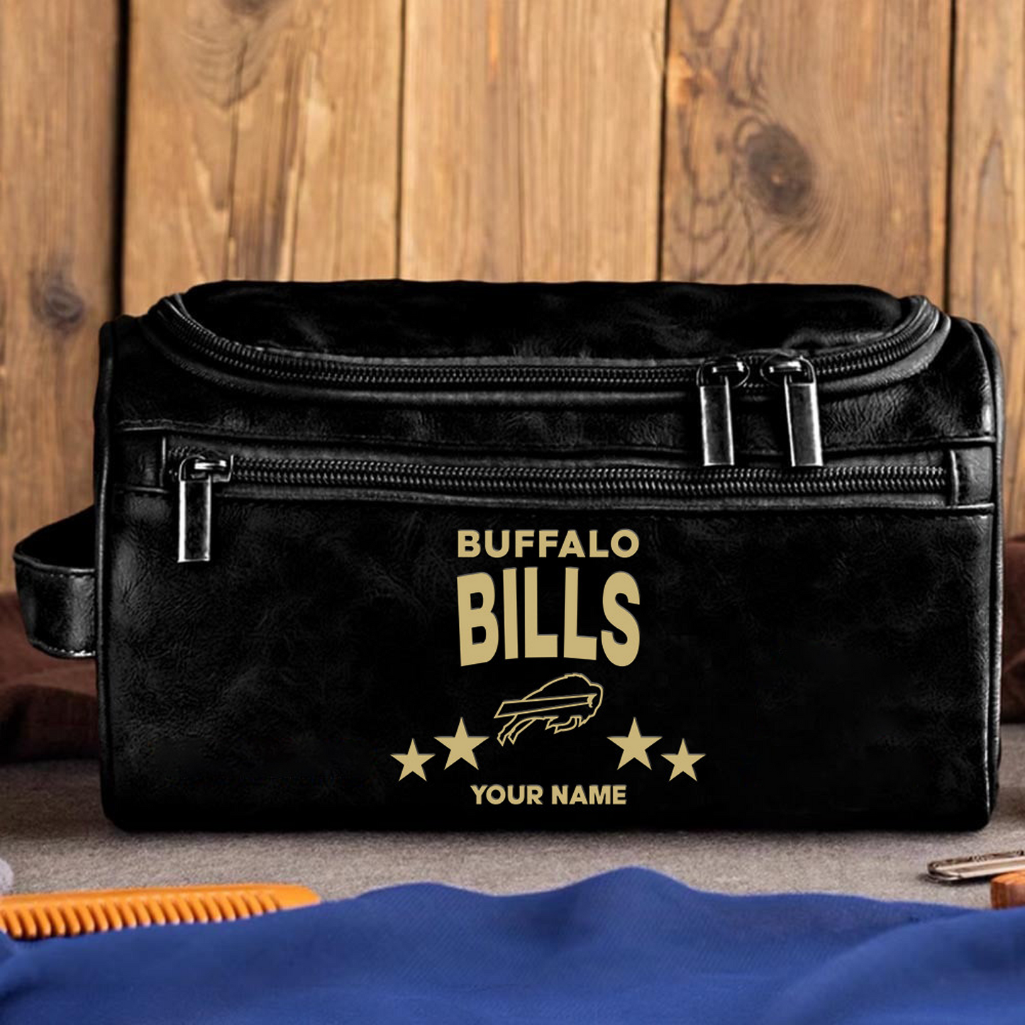 BUF Football Men Leather Toiletry Bag Custom Any Name DATND TANTD