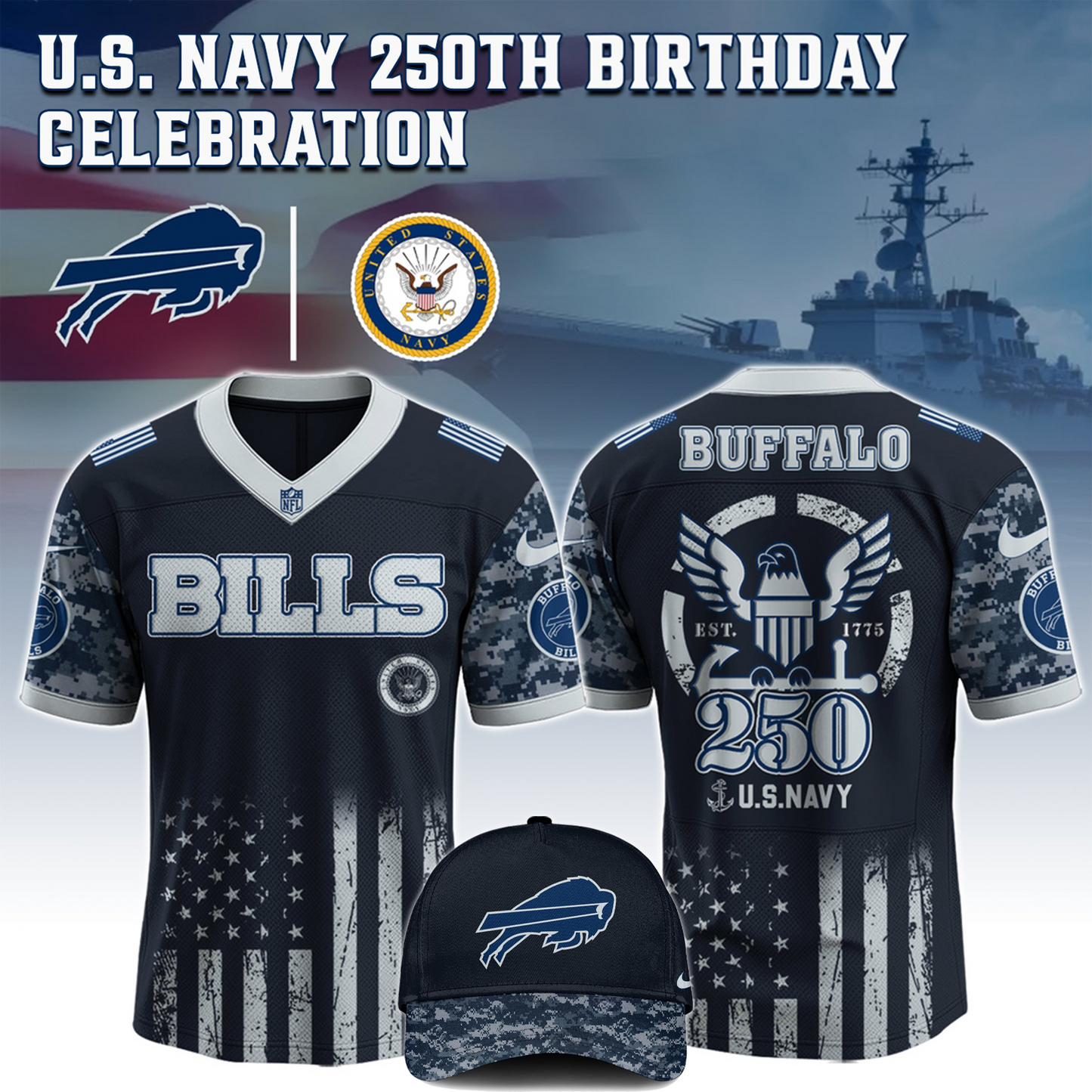 BUF x 250 U.S. Navy 250th Birthday Celebration Jersey DatND DVT