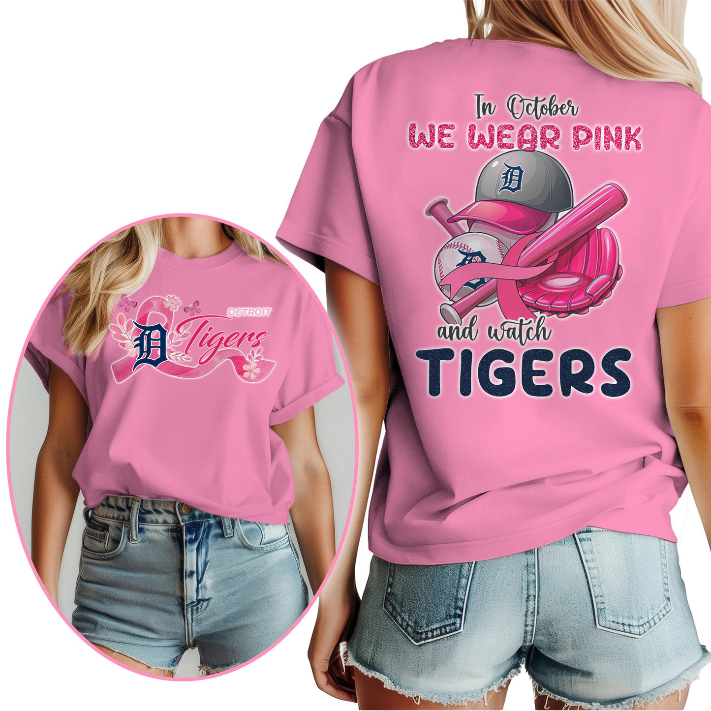 In October We Wear Pink And Watch MLB DT Shirt DDT NTL