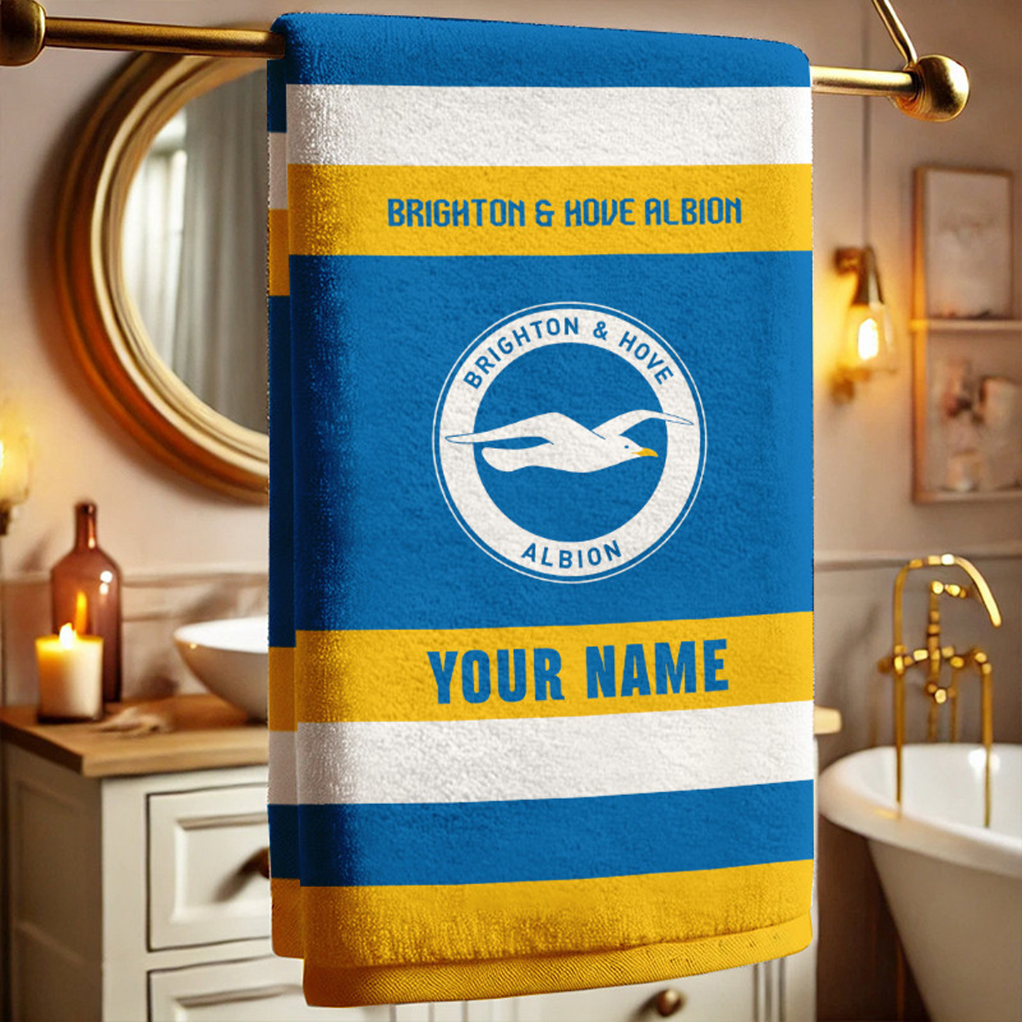 EPL Brighton and Hove Albion Bath Towel Large Size Custom Name Gift For Fan DatND DVT