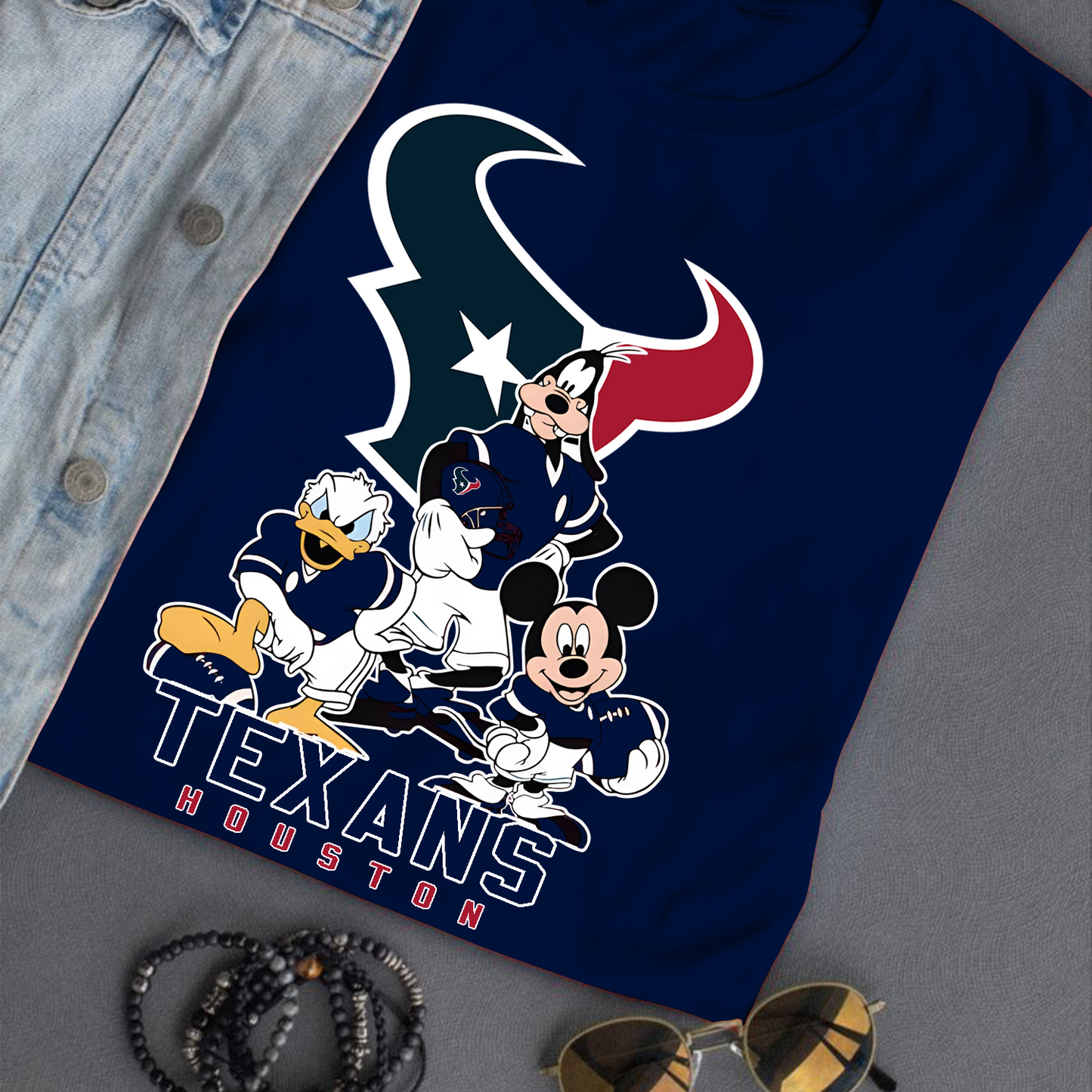 Houston Texans Mickey Goofy Donald Disney NFL T-Shirt DATND TANTD