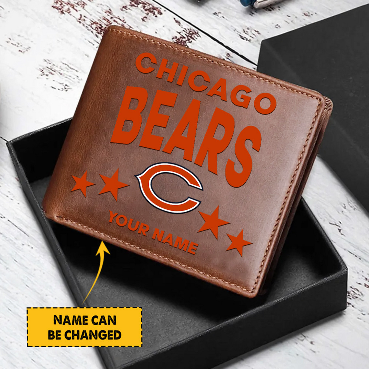 CHI Football Leather Man Black Brown Wallet Personalized Any Name DATND TANTD