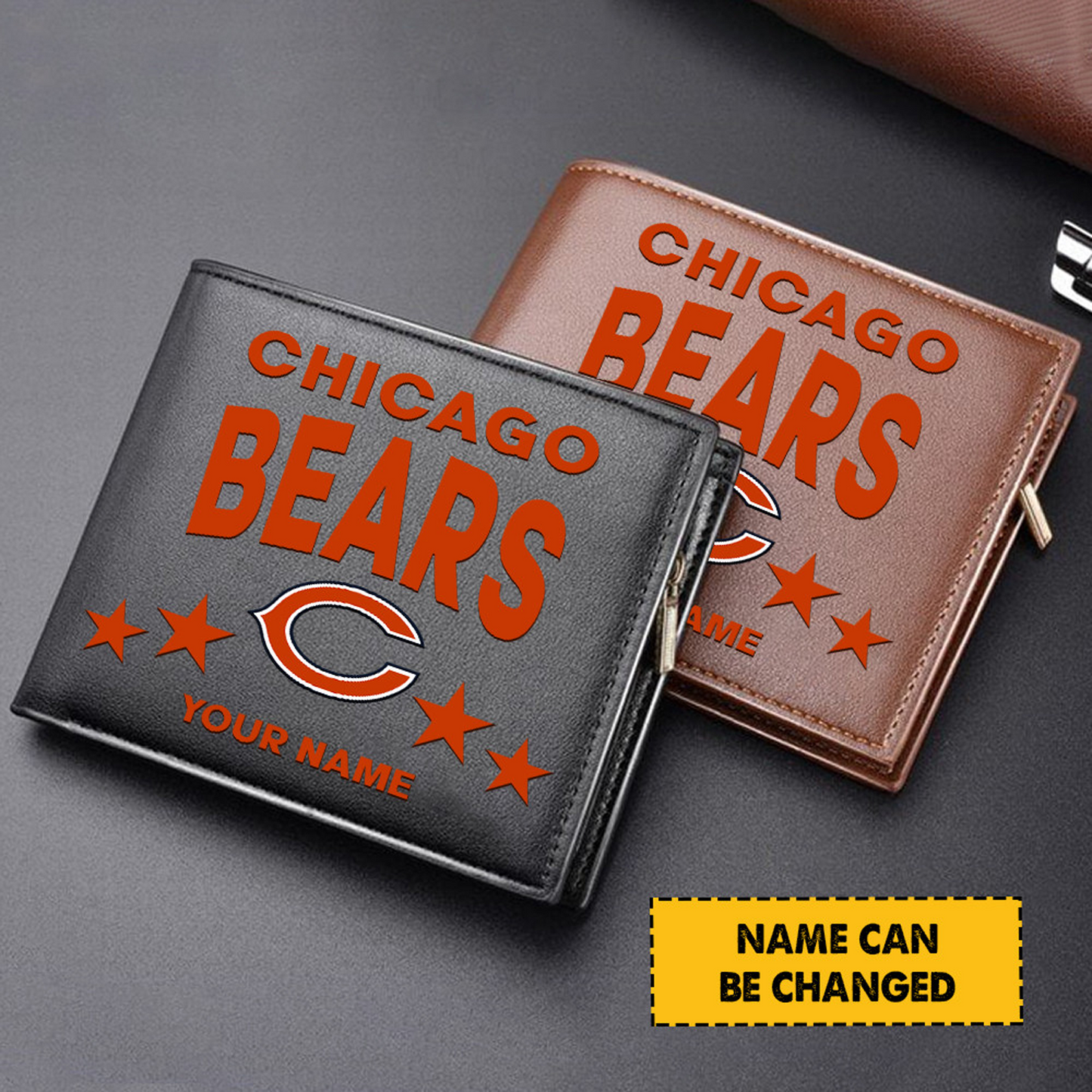 CHI Football Leather Man Black Brown Wallet Personalized Any Name DATND TANTD
