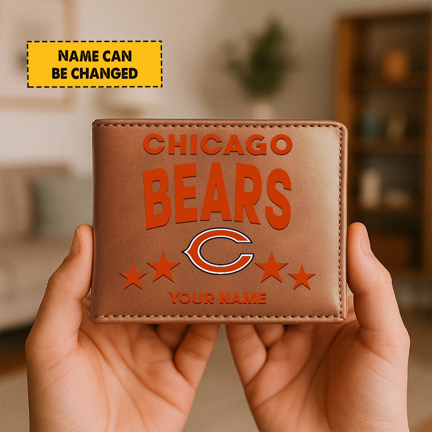 CHI Football Leather Man Black Brown Wallet Personalized Any Name DATND TANTD
