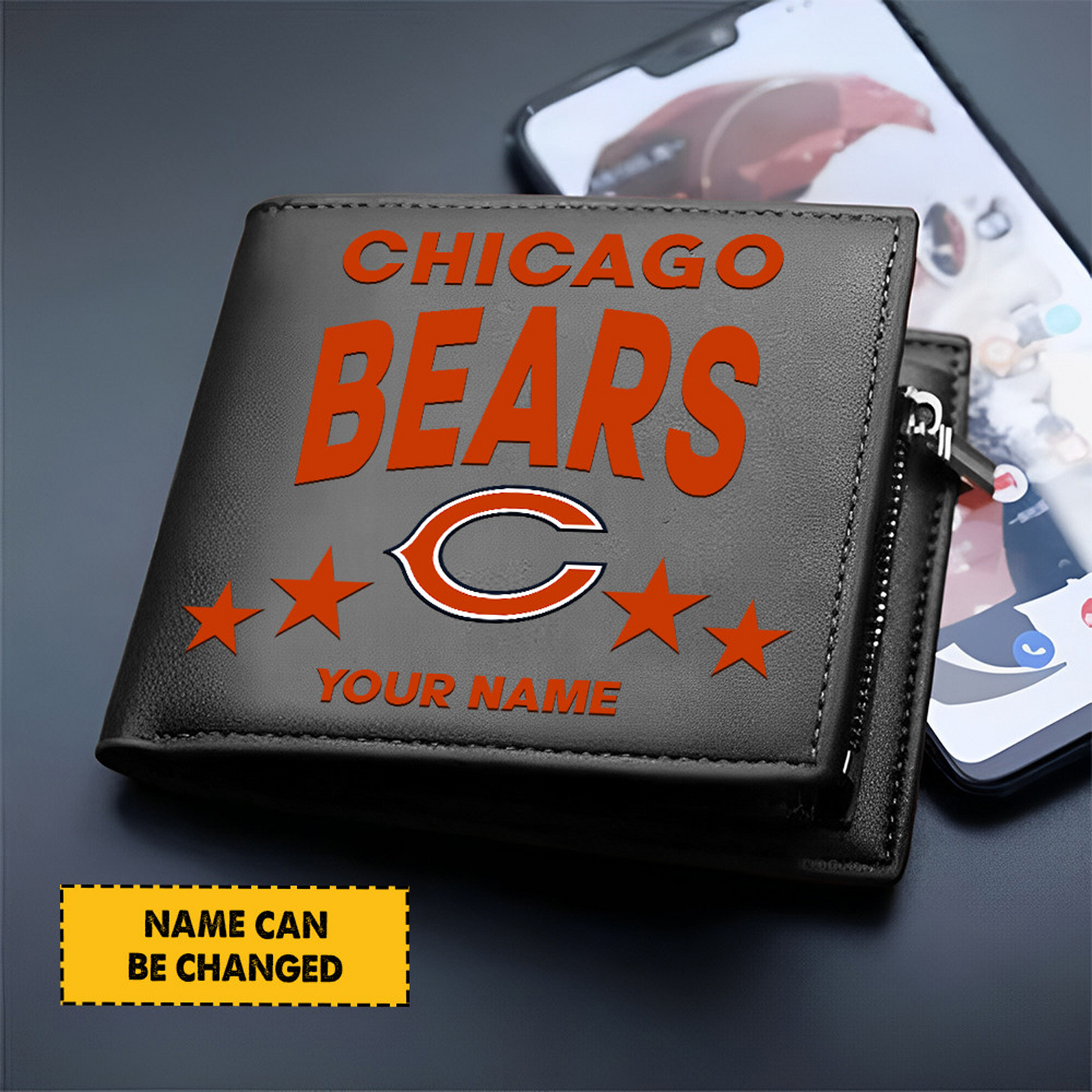 CHI Football Leather Man Black Brown Wallet Personalized Any Name DATND TANTD