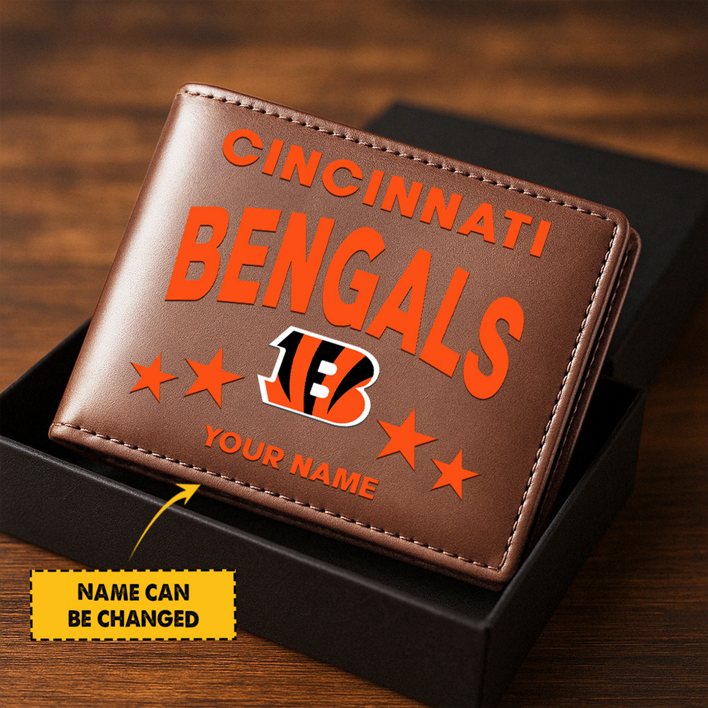 CIN Football Leather Man Black Brown Wallet Personalized Any Name DATND TANTD