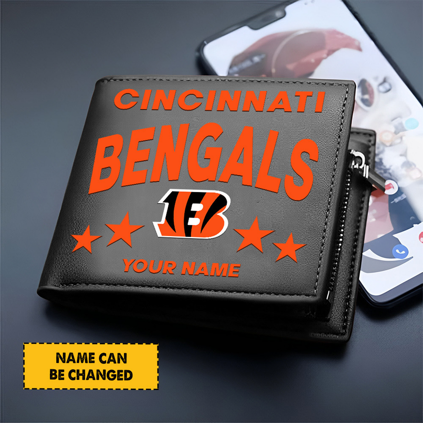 CIN Football Leather Man Black Brown Wallet Personalized Any Name DATND TANTD