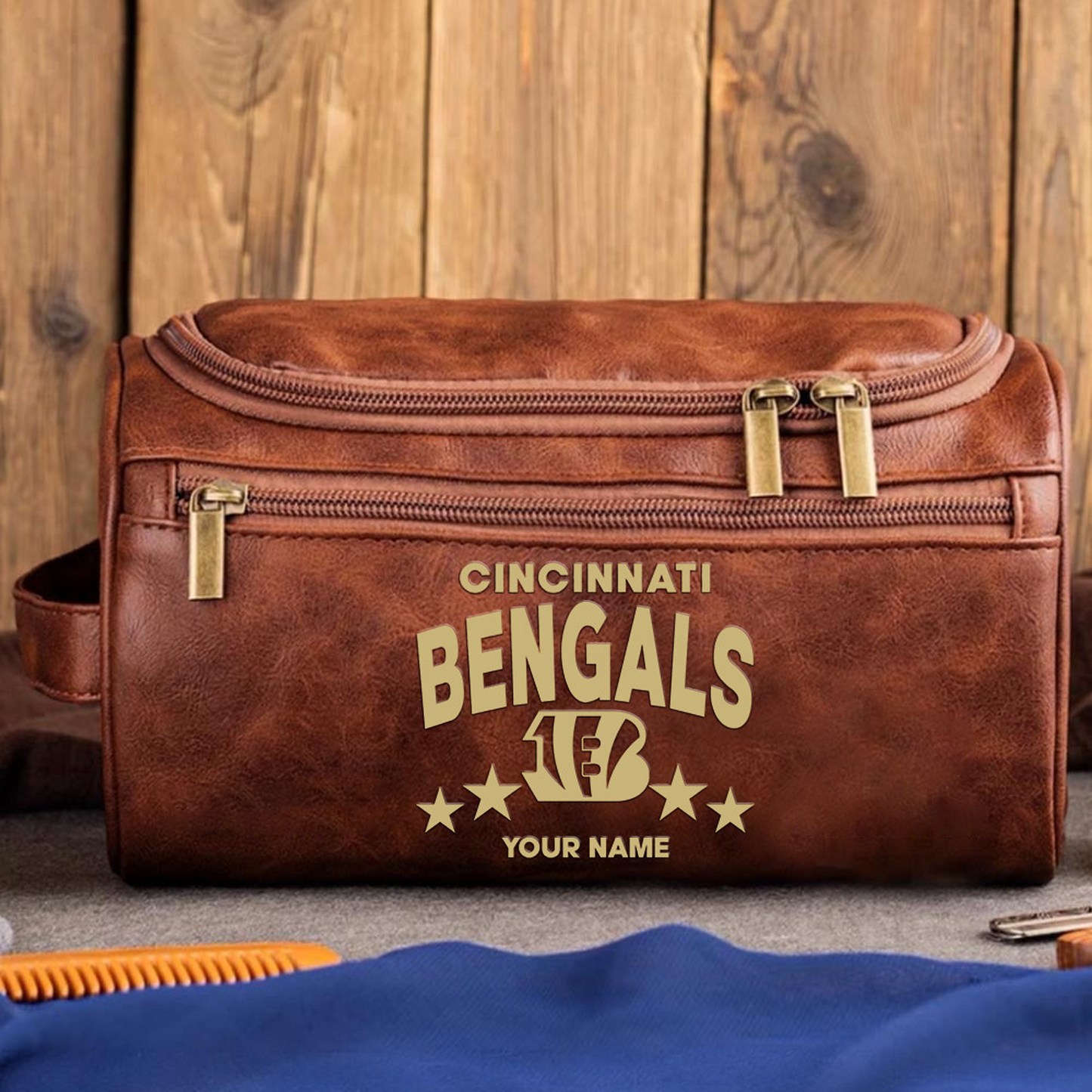 CIN Football Men Leather Toiletry Bag Custom Any Name DATND TANTD