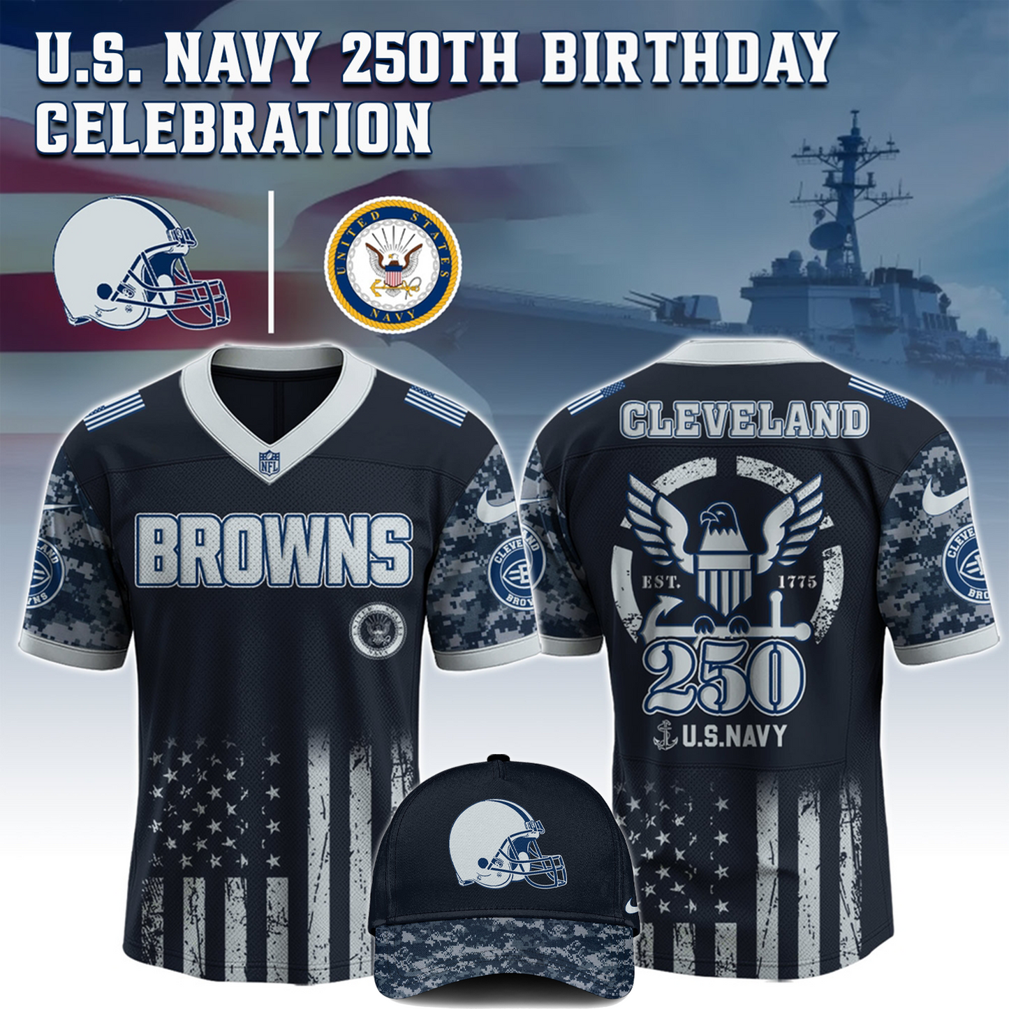 CLE x 250 U.S. Navy 250th Birthday Celebration Jersey DatND DVT