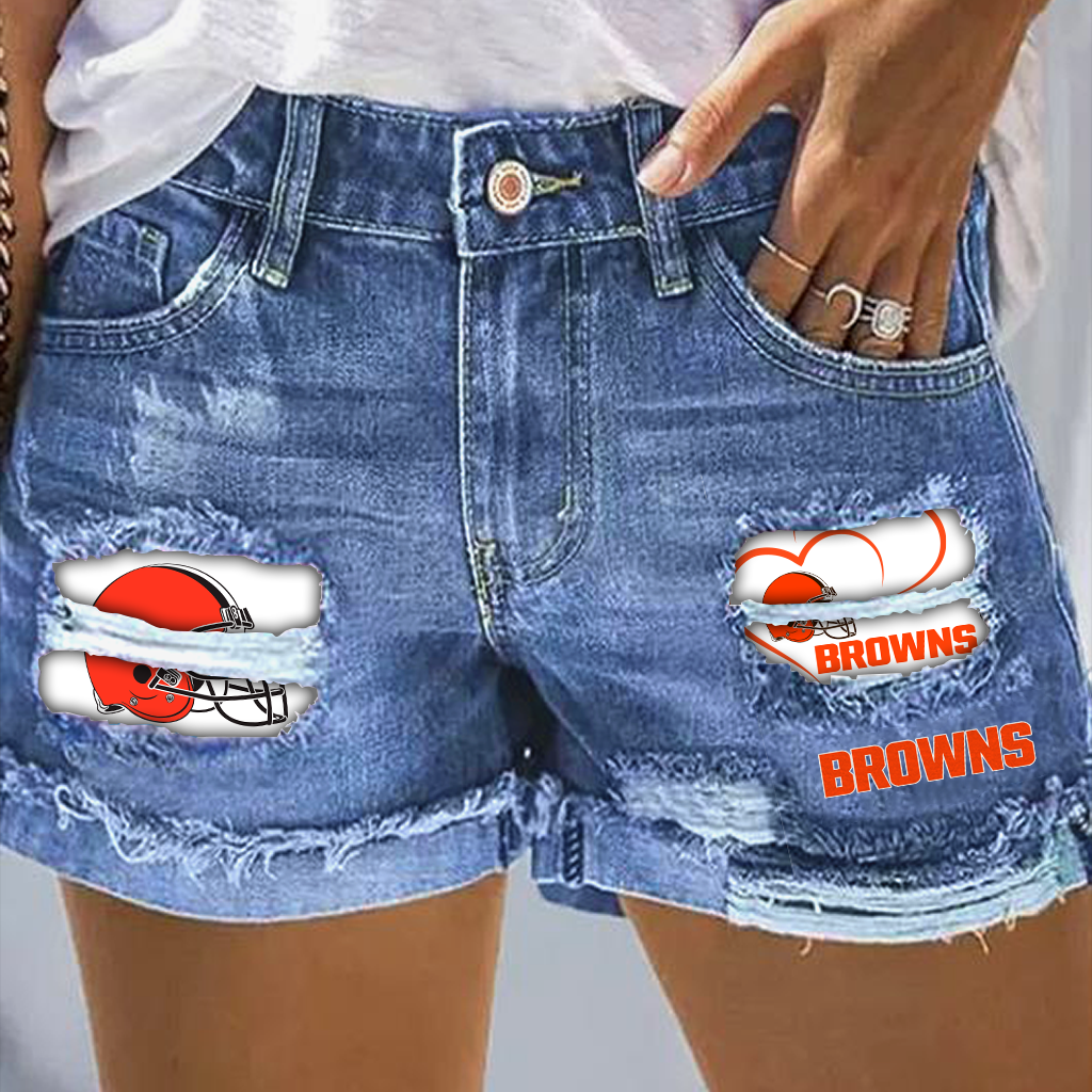 Cleveland Browns Rip Print Fashion Denim Shorts DatND DVT
