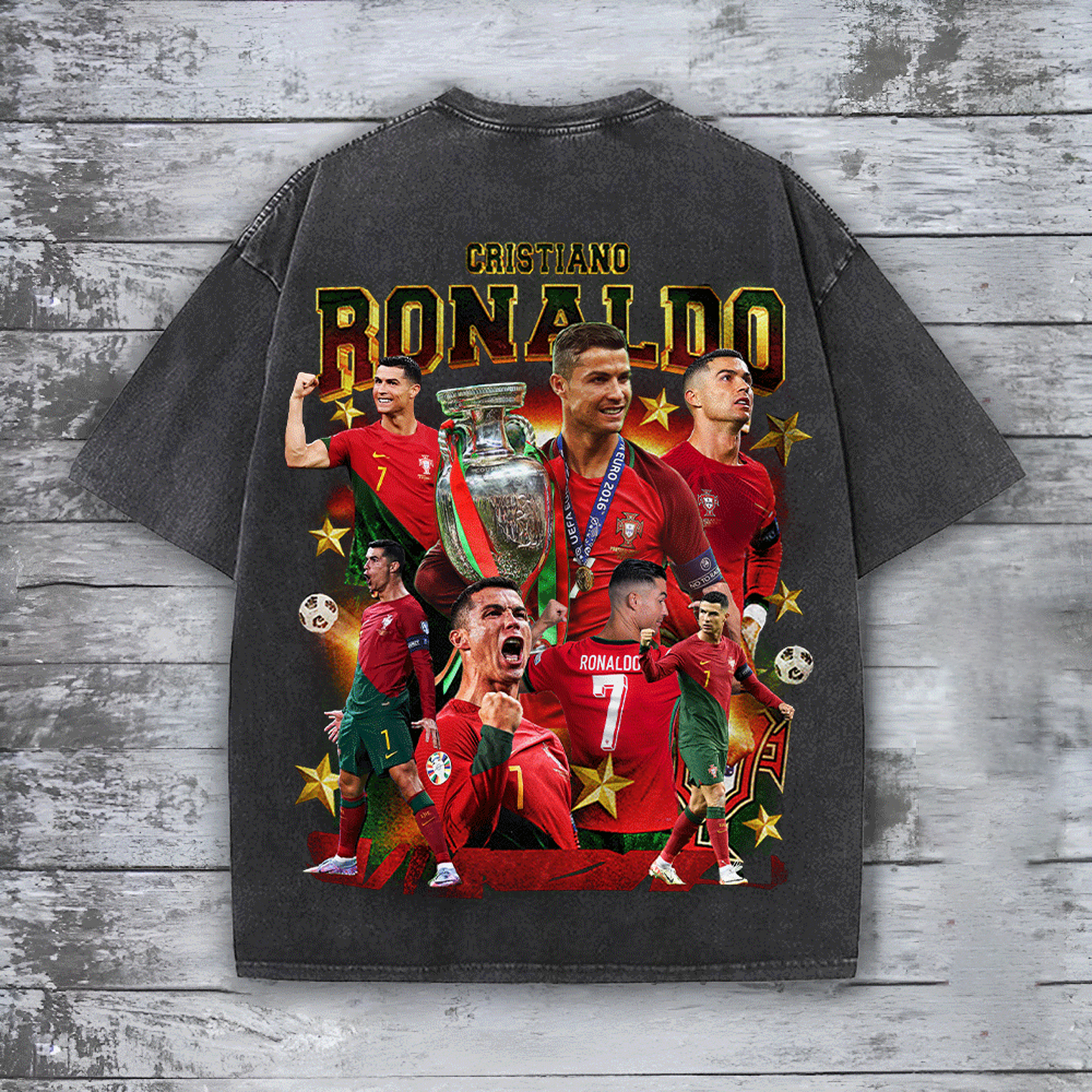 CR7 x Portugal National Football Team 2D Acid Washed Cotton Shirt DatND DVT