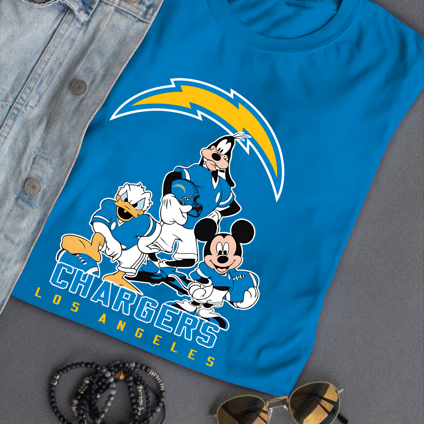 Los Angeles Chargers Mickey Goofy Donald Disney NFL T-Shirt DATND TANTD