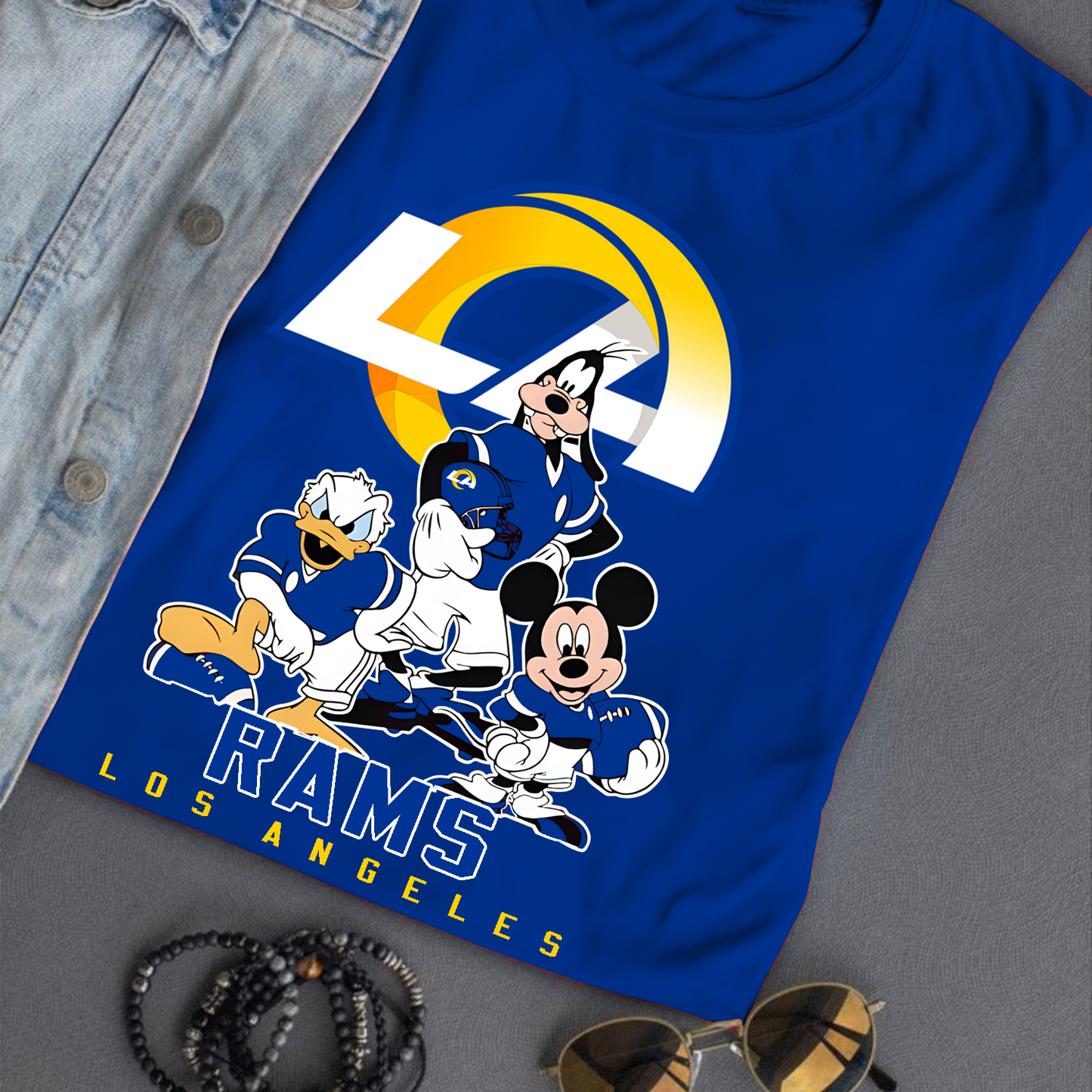 Los Angeles Rams Mickey Goofy Donald Disney NFL T-Shirt DATND TANTD